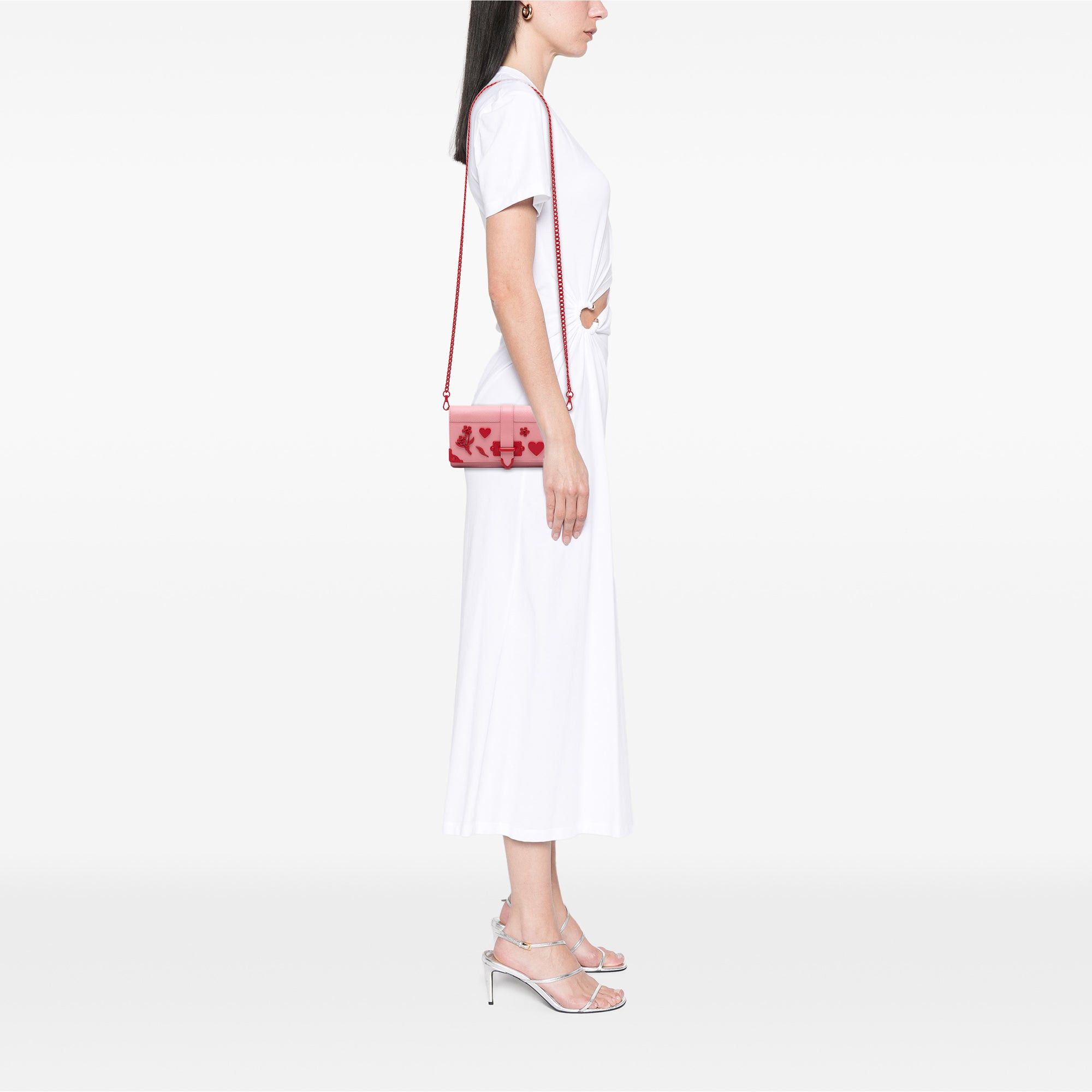 Prada Saffiano Trimmed City Calf Cahier Heart and Flower Wallet on Chain Size ONE SIZE - 6 Thumbnail