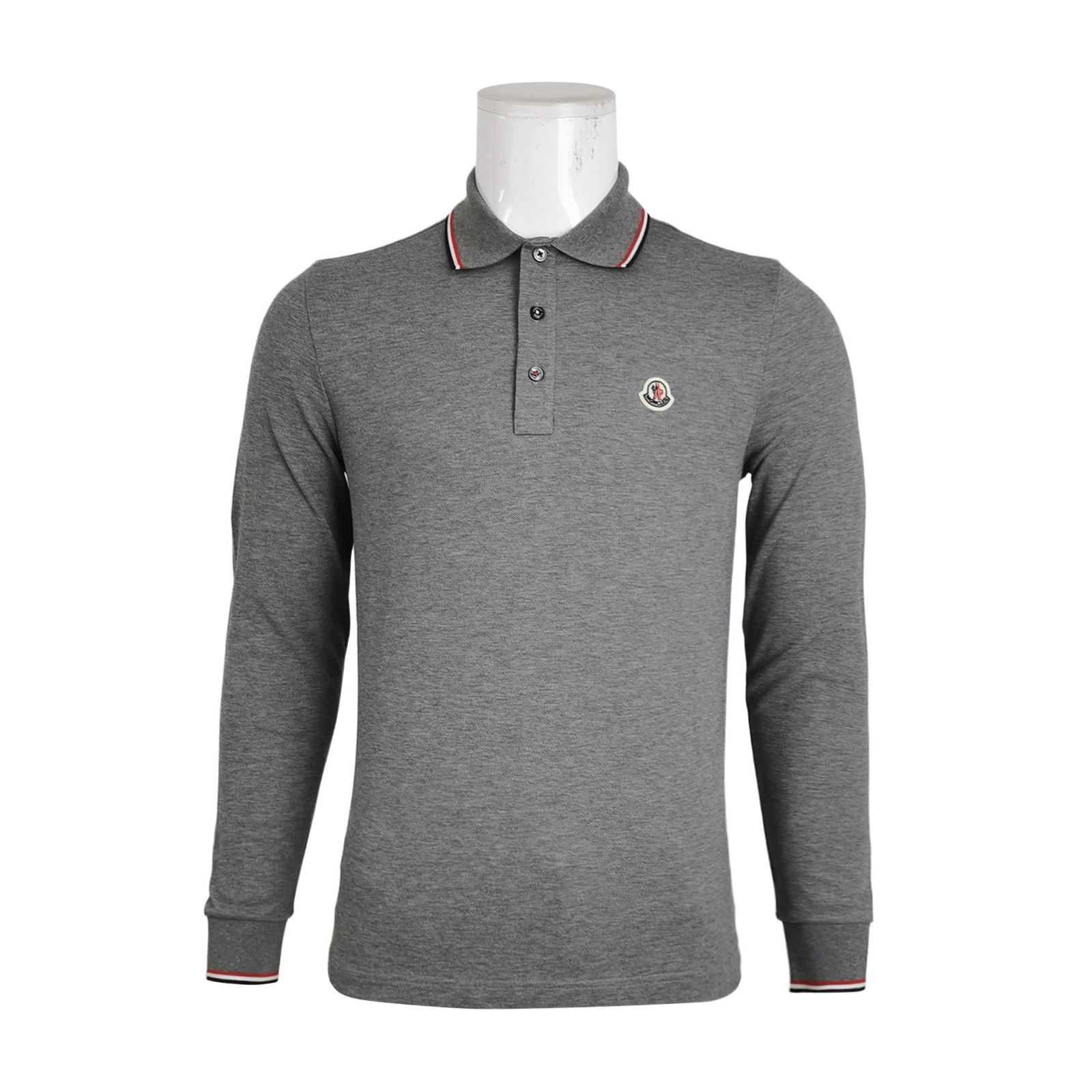 Moncler Moncler Striped Trim Long Sleeve Polo Gray Size S Size US S / EU 44-46 / 1 - 2 Thumbnail
