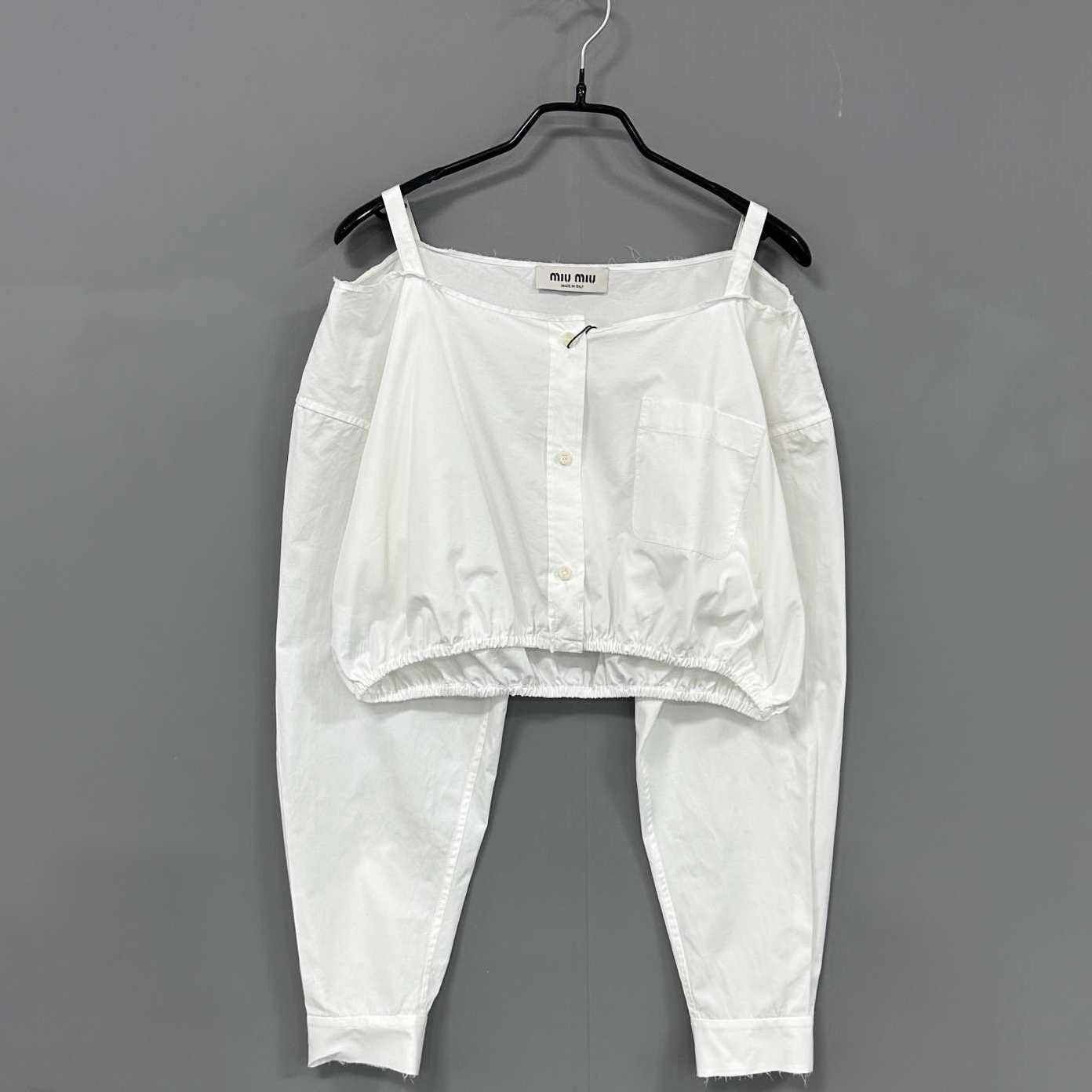 Miu Miu Miu Miu Cropped White Tank Top S Women Size S / US 4 / IT 40 - 2 Thumbnail