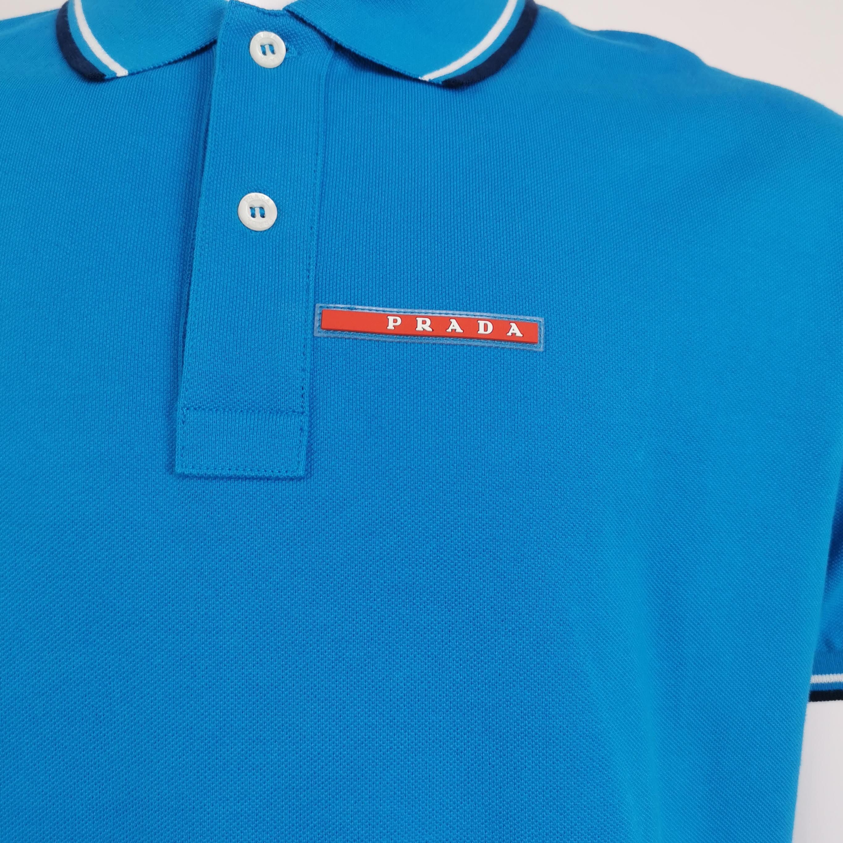 Prada Prada Logo Blue Pique Polo Shirt XL Size US XL / EU 56 / 4 - 4 Thumbnail