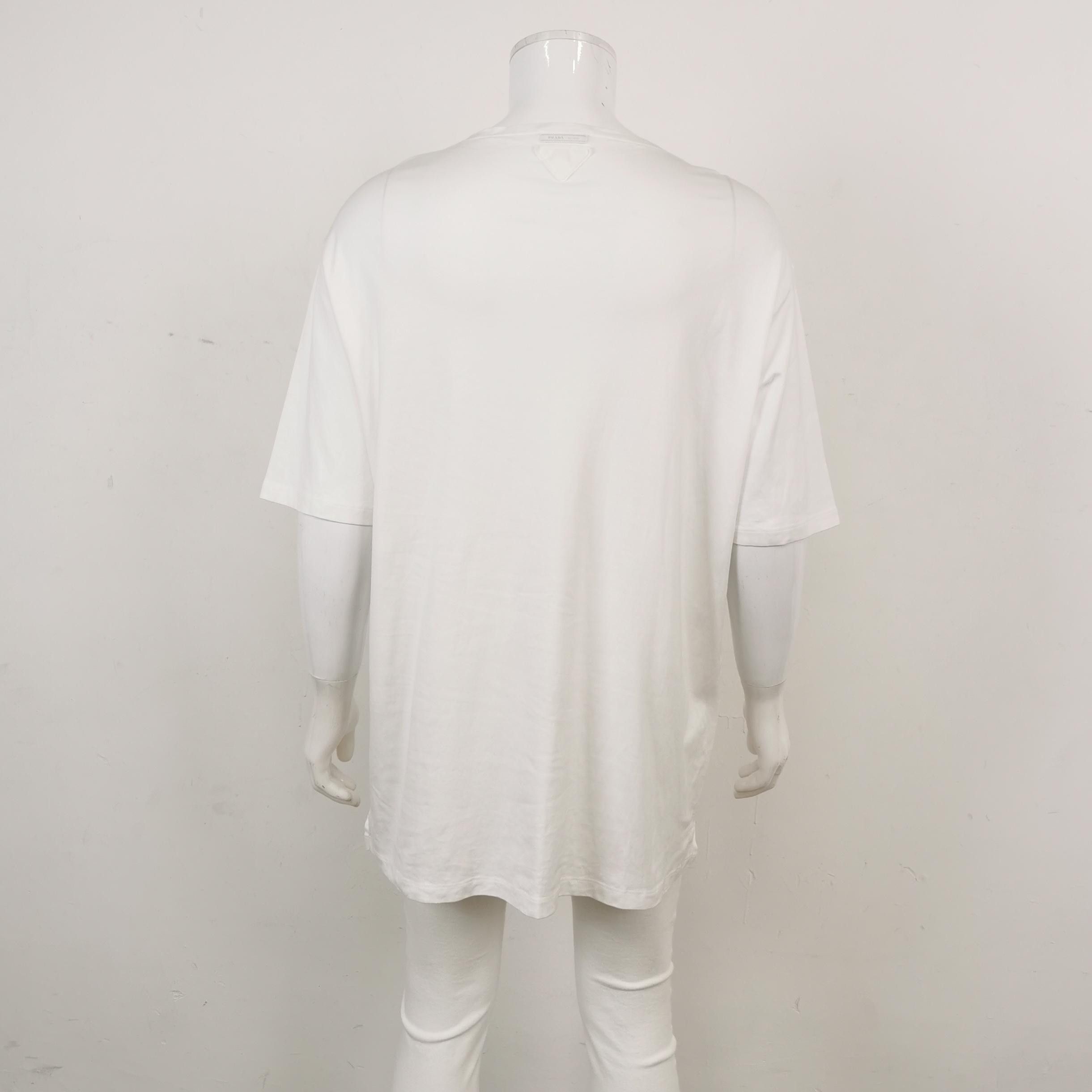Prada Prada White Cotton Triangle Logo T-Shirt L Size US L / EU 52-54 / 3 - 3 Thumbnail