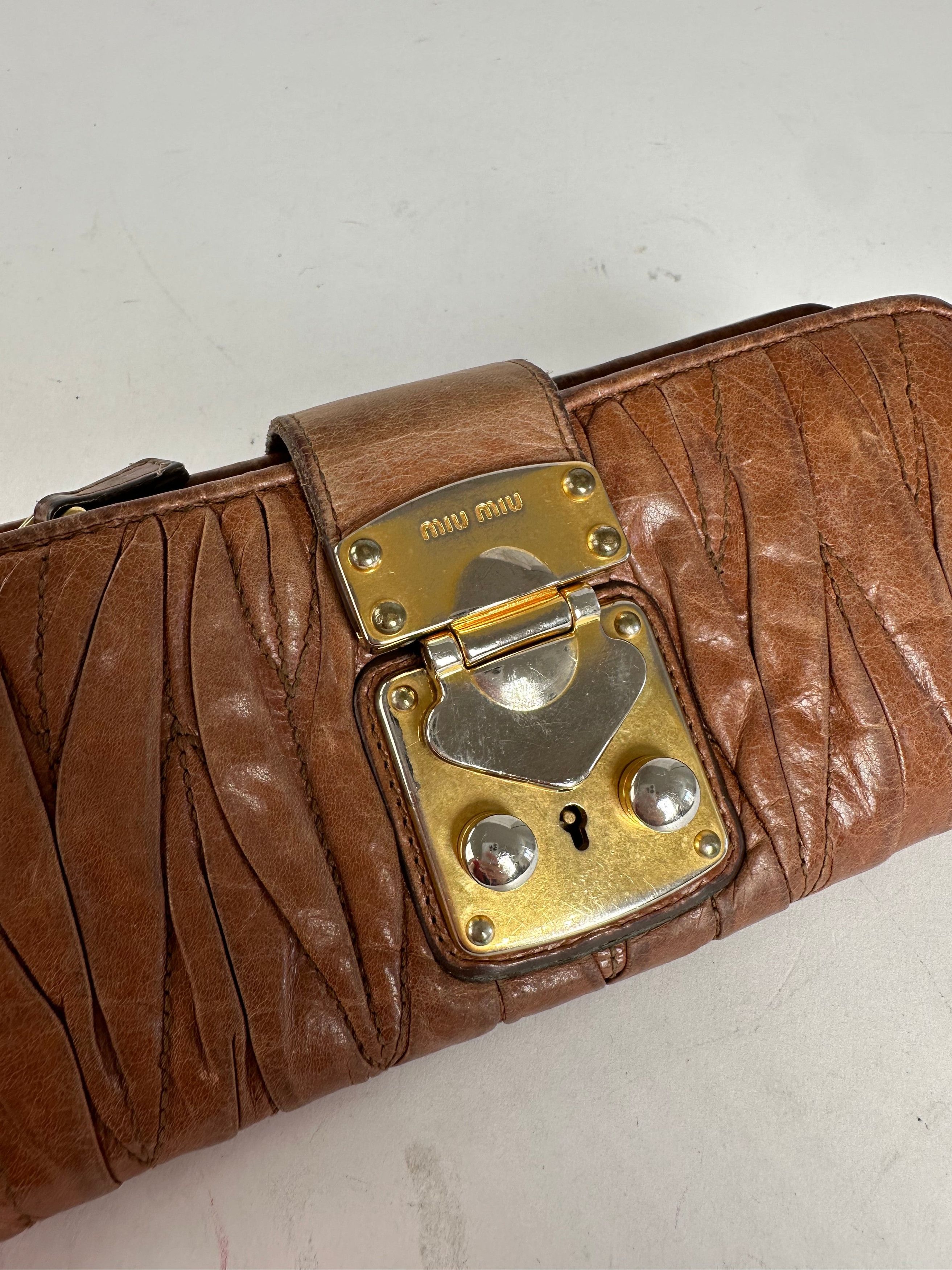 Miu Miu Vintage Matelasse Leather Long Wallet Cognac Brown Size ONE SIZE - 9 Thumbnail