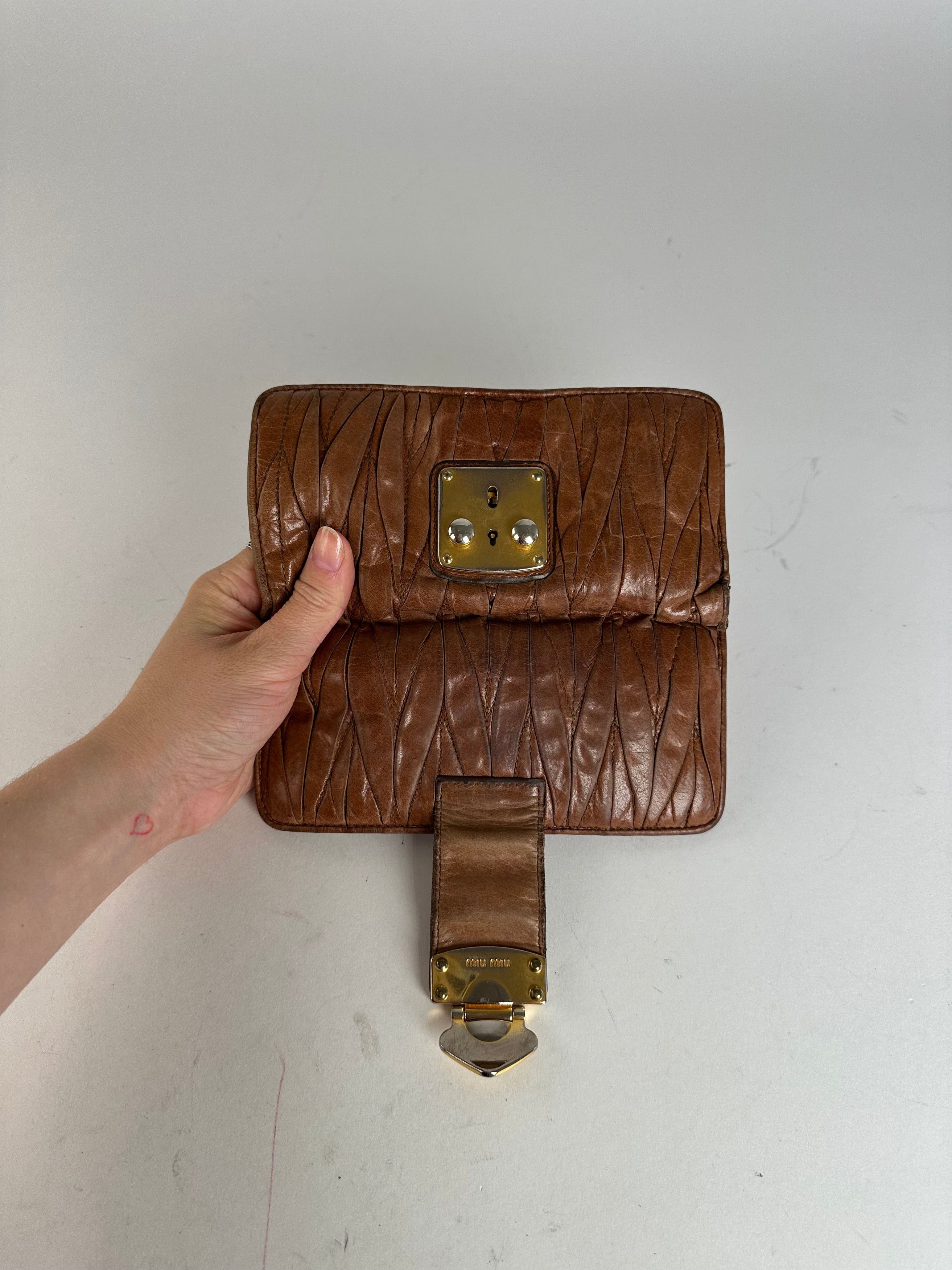 Miu Miu Vintage Matelasse Leather Long Wallet Cognac Brown Size ONE SIZE - 8 Thumbnail