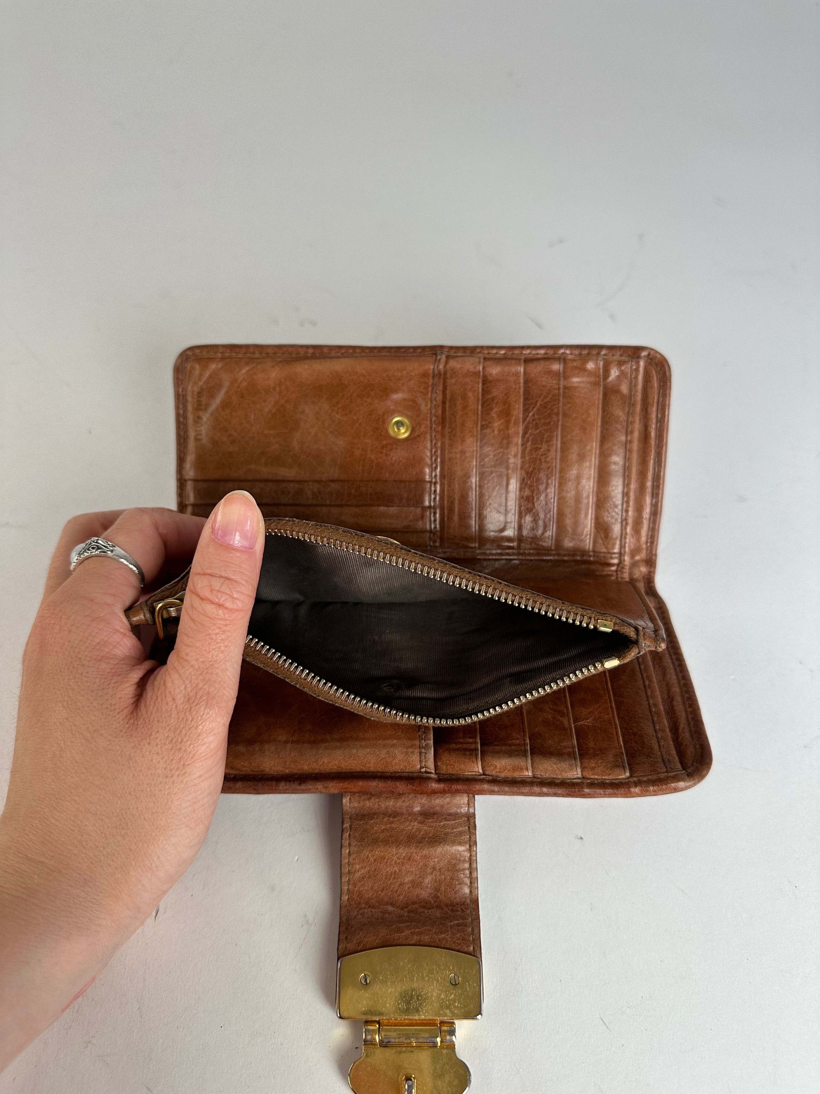 Miu Miu Vintage Matelasse Leather Long Wallet Cognac Brown Size ONE SIZE - 5 Thumbnail