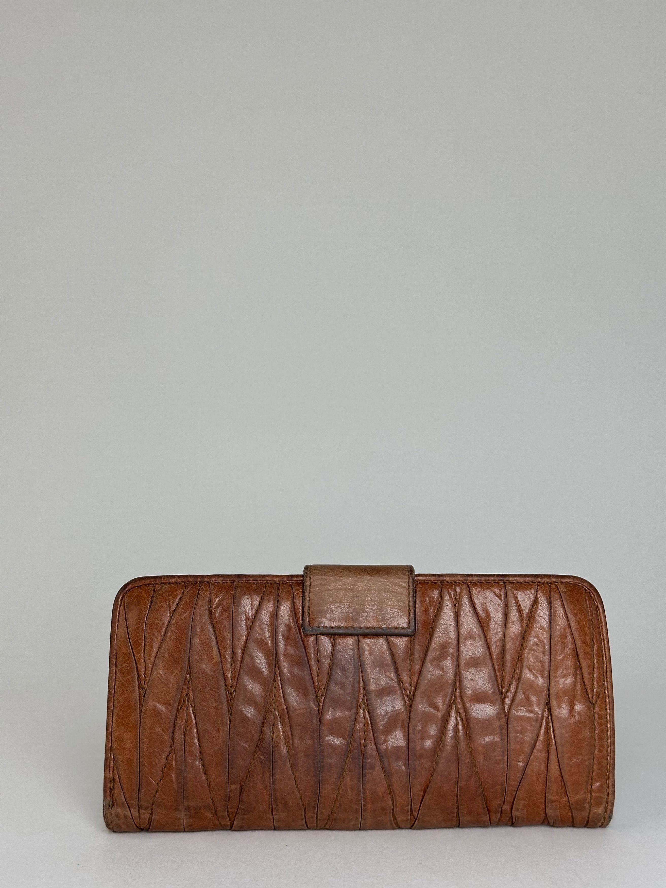 Miu Miu Vintage Matelasse Leather Long Wallet Cognac Brown Size ONE SIZE - 2 Thumbnail