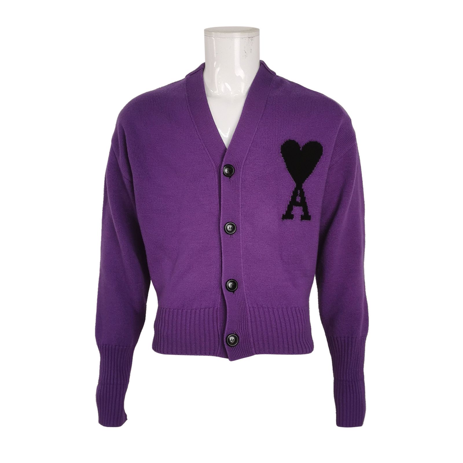 AMI AMI Purple Heart Logo Wool Cardigan Size S Size US S / EU 44-46 / 1 - 2 Thumbnail