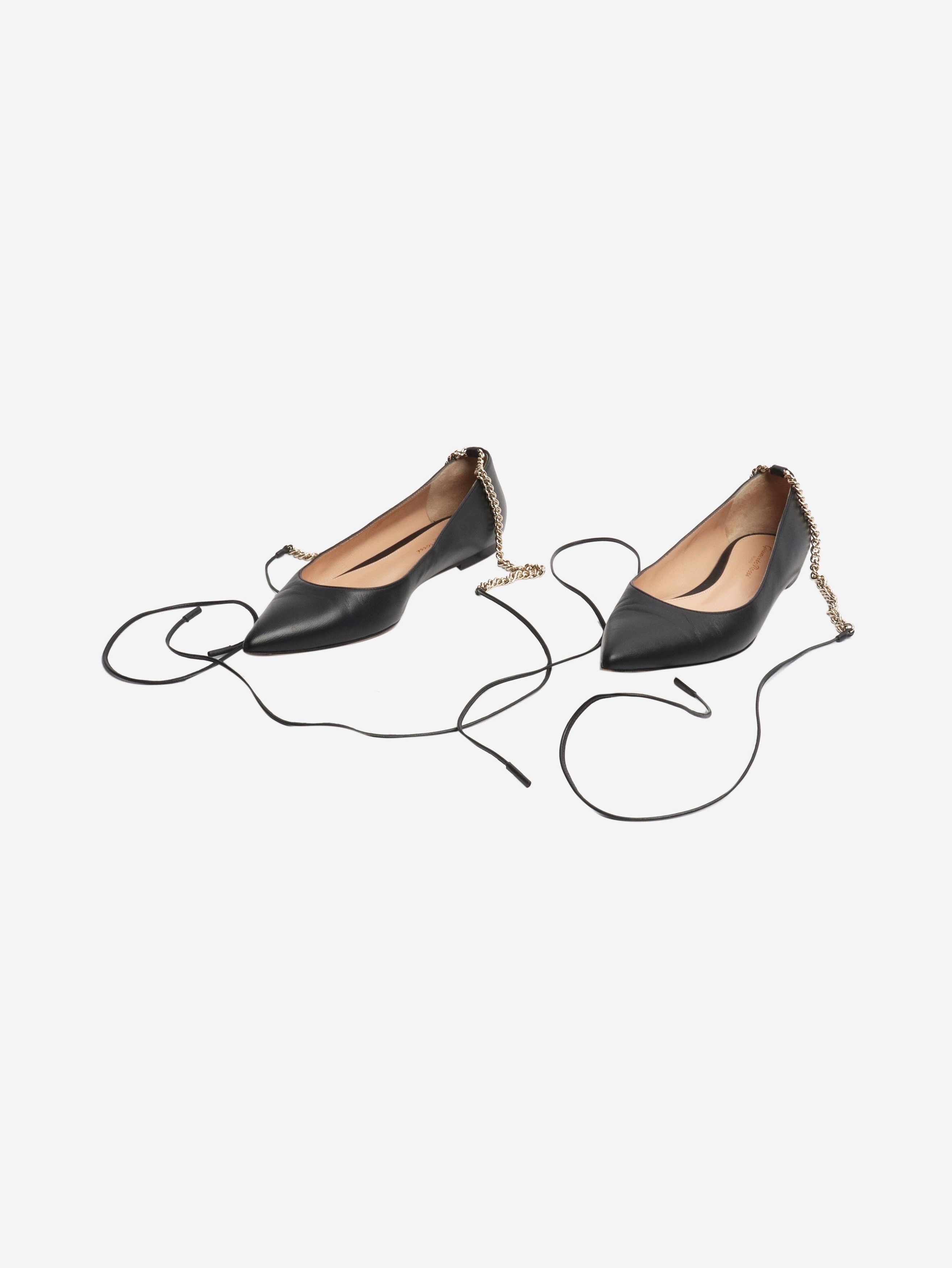 Gianvito Rossi Black point-toe chain ballet flats - EU 37 Size US 6 / IT 36 - 6 Thumbnail