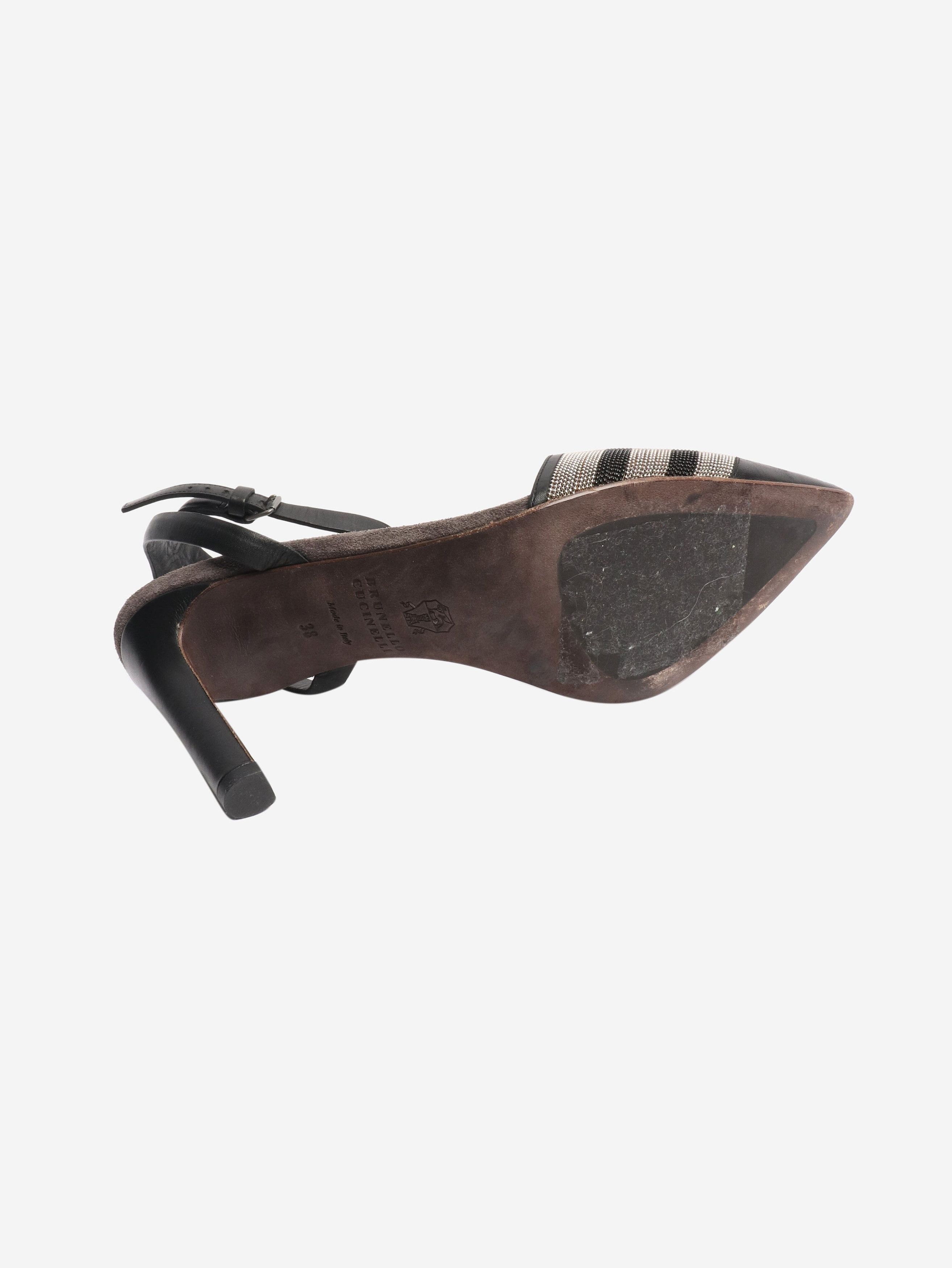 Brunello Cucinelli Black leather and sparkly beaded pumps - EU 38 Size ONE SIZE - 6 Thumbnail