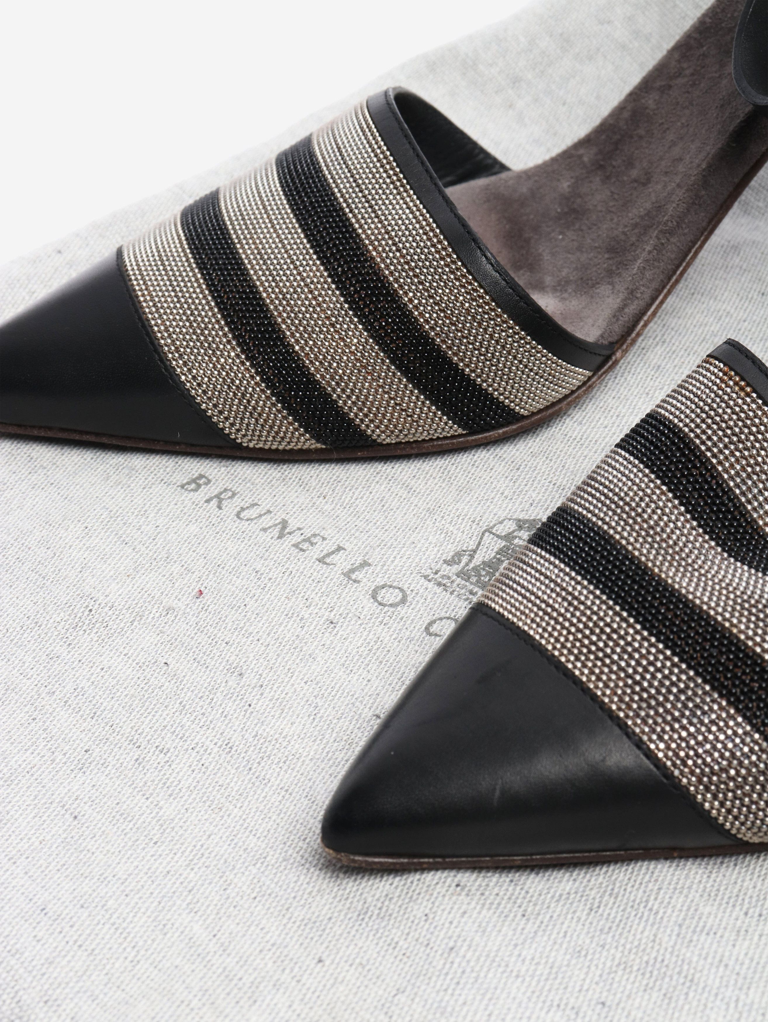 Brunello Cucinelli Black leather and sparkly beaded pumps - EU 38 Size ONE SIZE - 7 Thumbnail
