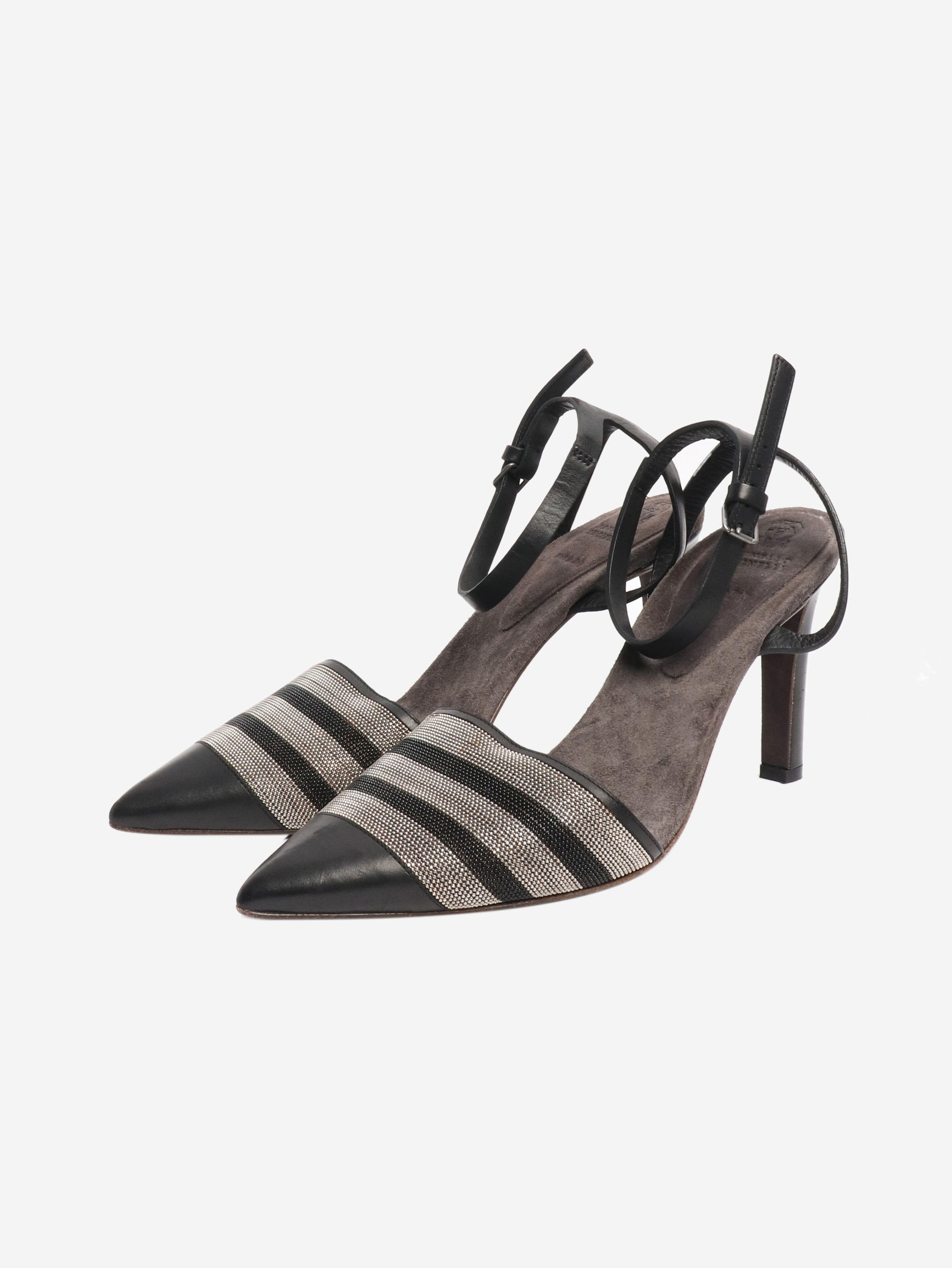 Brunello Cucinelli Black leather and sparkly beaded pumps - EU 38 Size ONE SIZE - 2 Thumbnail