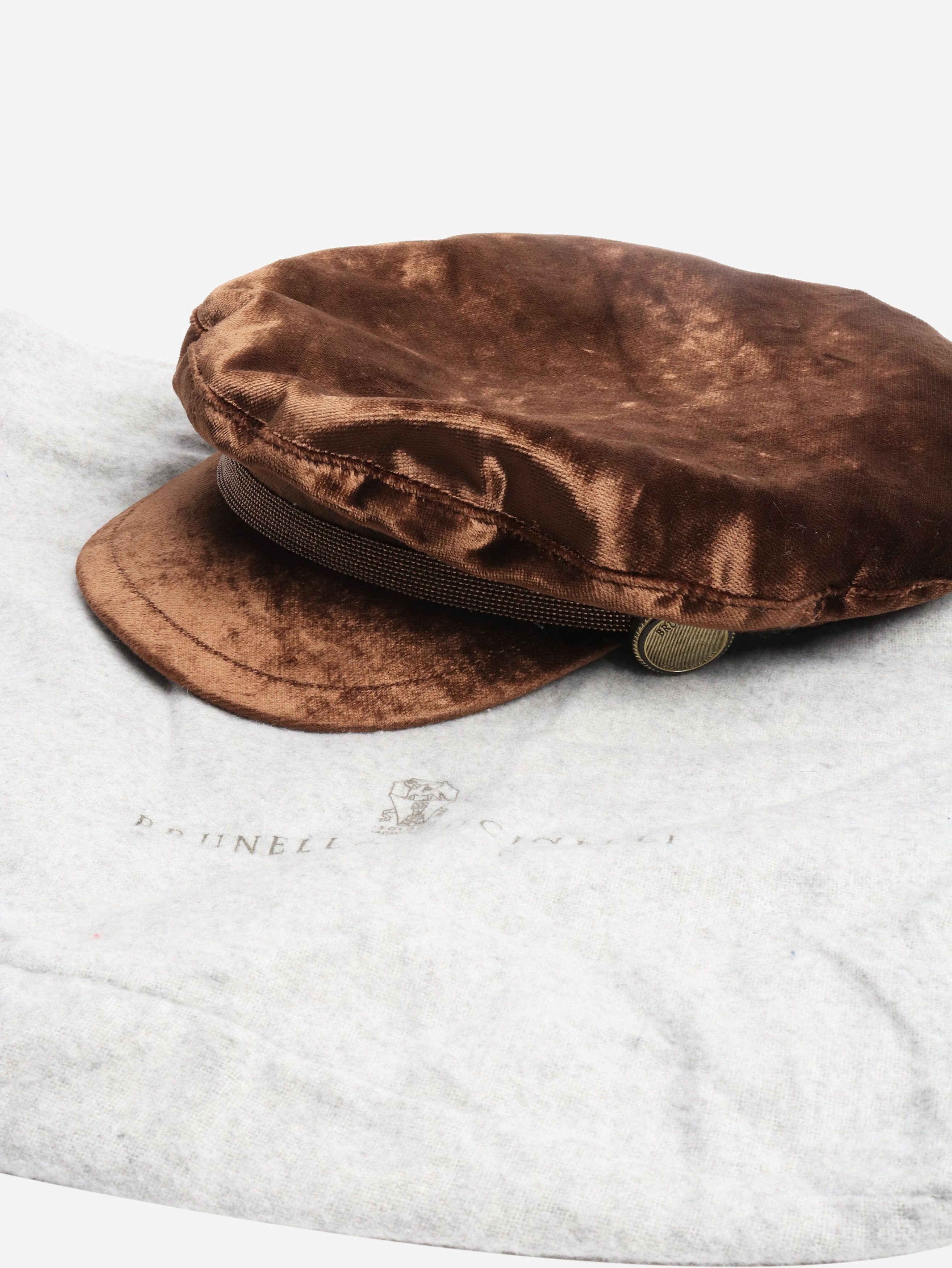 Brunello Cucinelli Brown velvet baker boy cap Size ONE SIZE - 4 Thumbnail