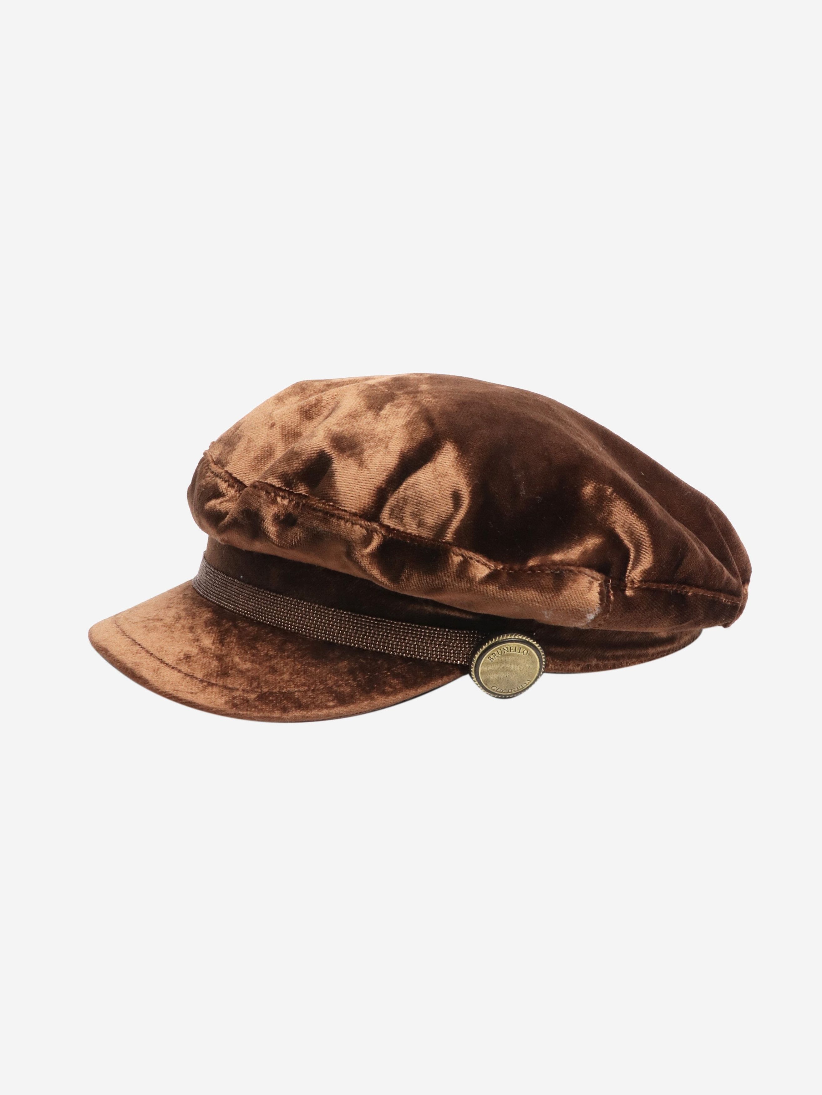Brunello Cucinelli Brown velvet baker boy cap Size ONE SIZE - 2 Thumbnail