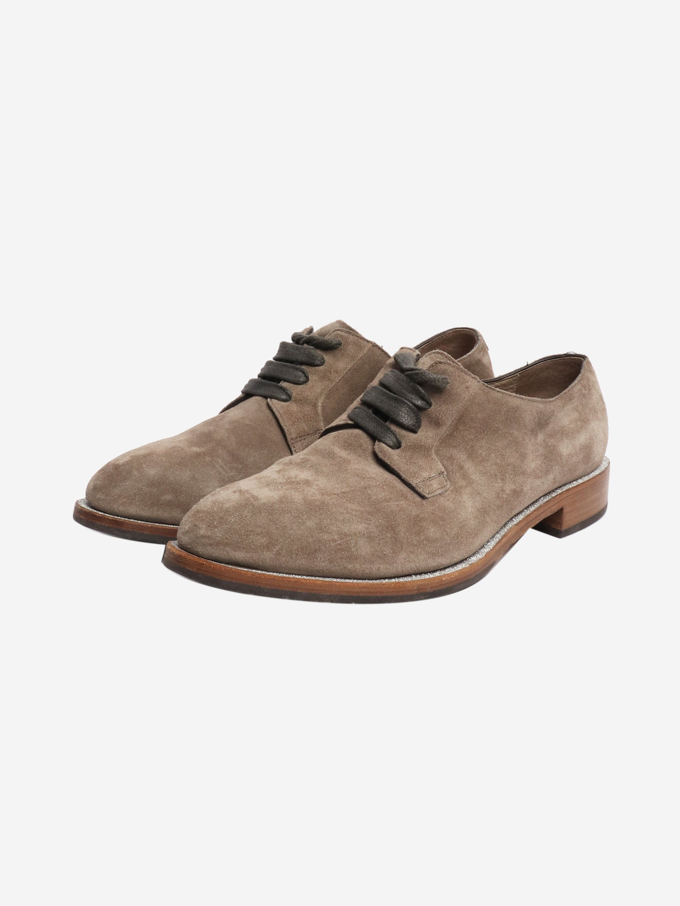 Brunello Cucinelli Taupe suede lace-up shoes - EU 38 Size US 7.5 / IT 37.5 - 2 Thumbnail