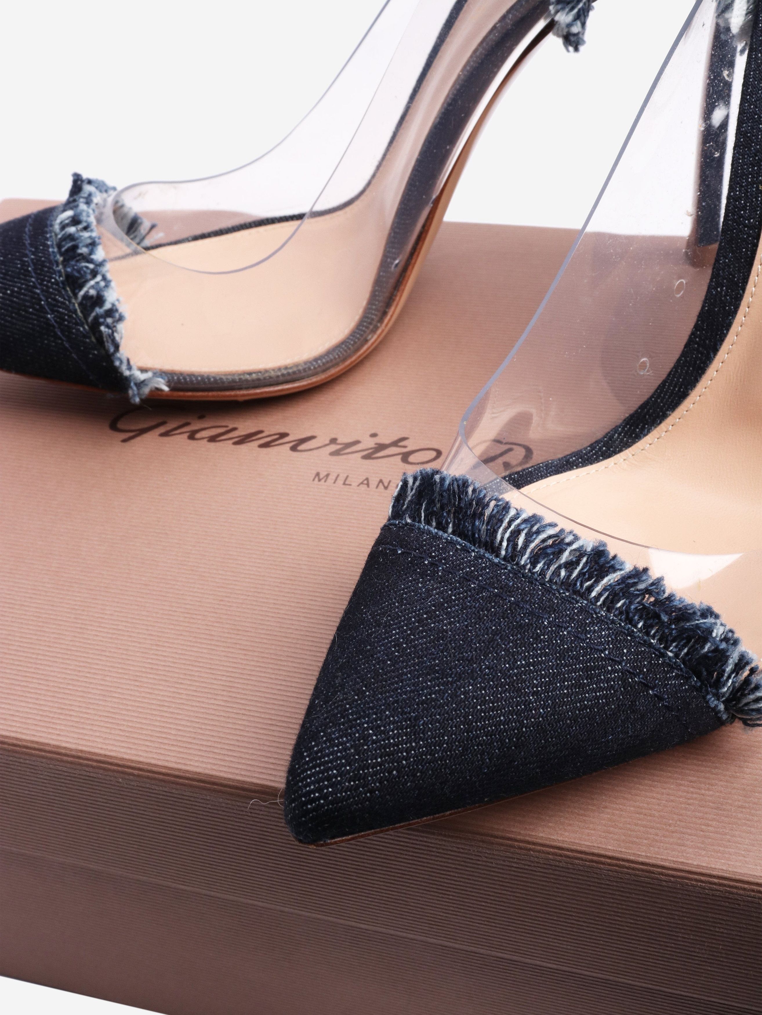 Gianvito Rossi Blue denim lola plex heels - EU 37.5 (UK 4.5) Size US 6 / IT 36 - 7 Thumbnail
