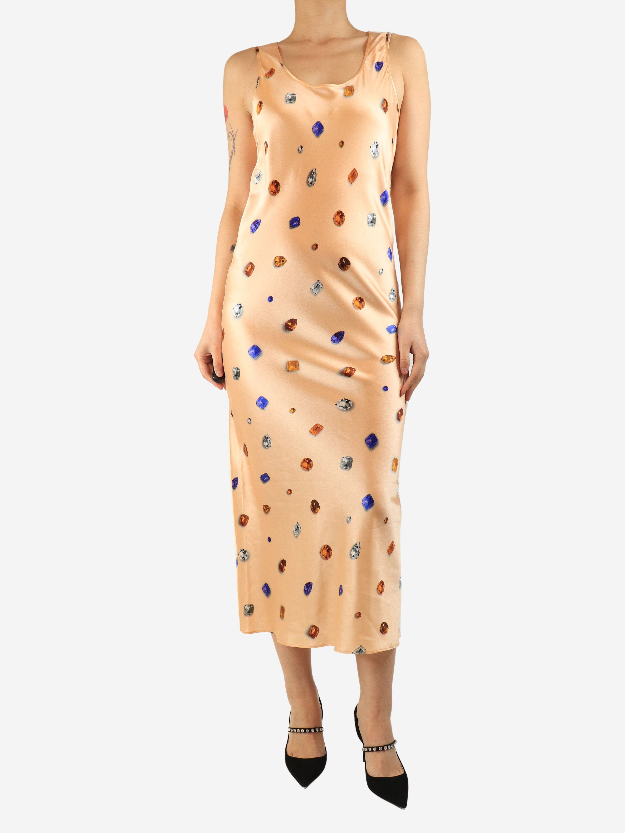Sportmax Peach silk sleeveless jewel-print slip dress - UK 12 Size ONE SIZE - 4 Thumbnail