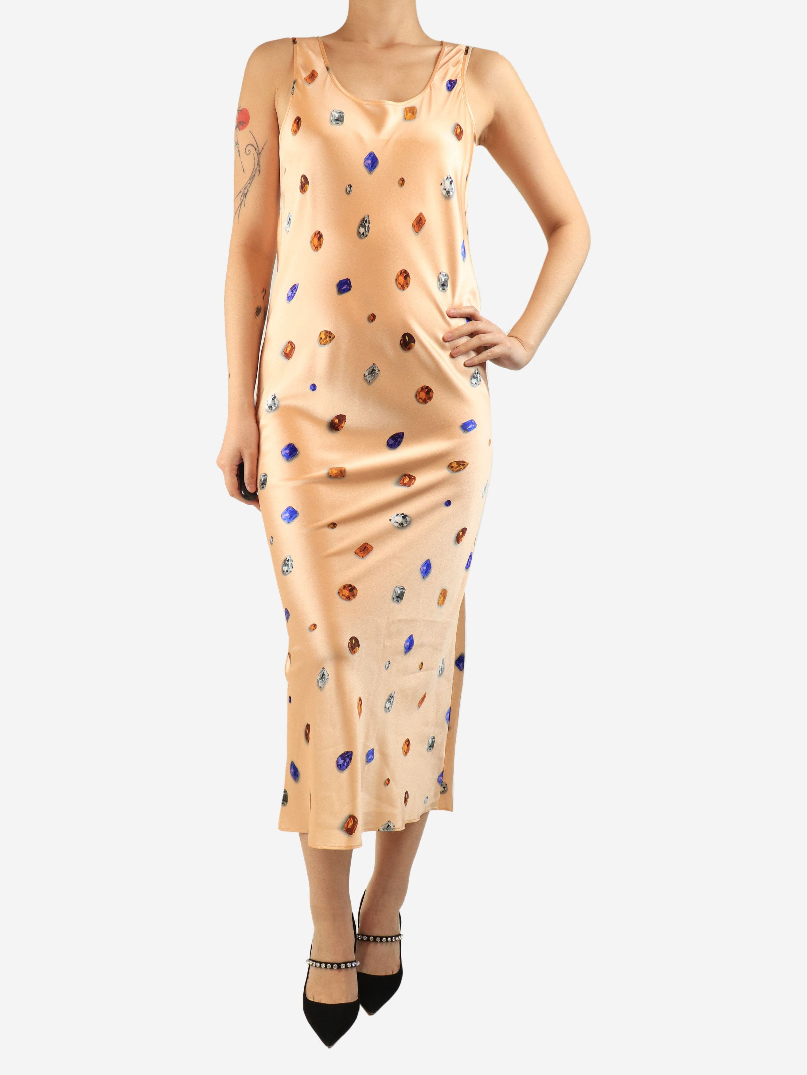 Sportmax Peach silk sleeveless jewel-print slip dress - UK 12 Size ONE SIZE - 3 Thumbnail