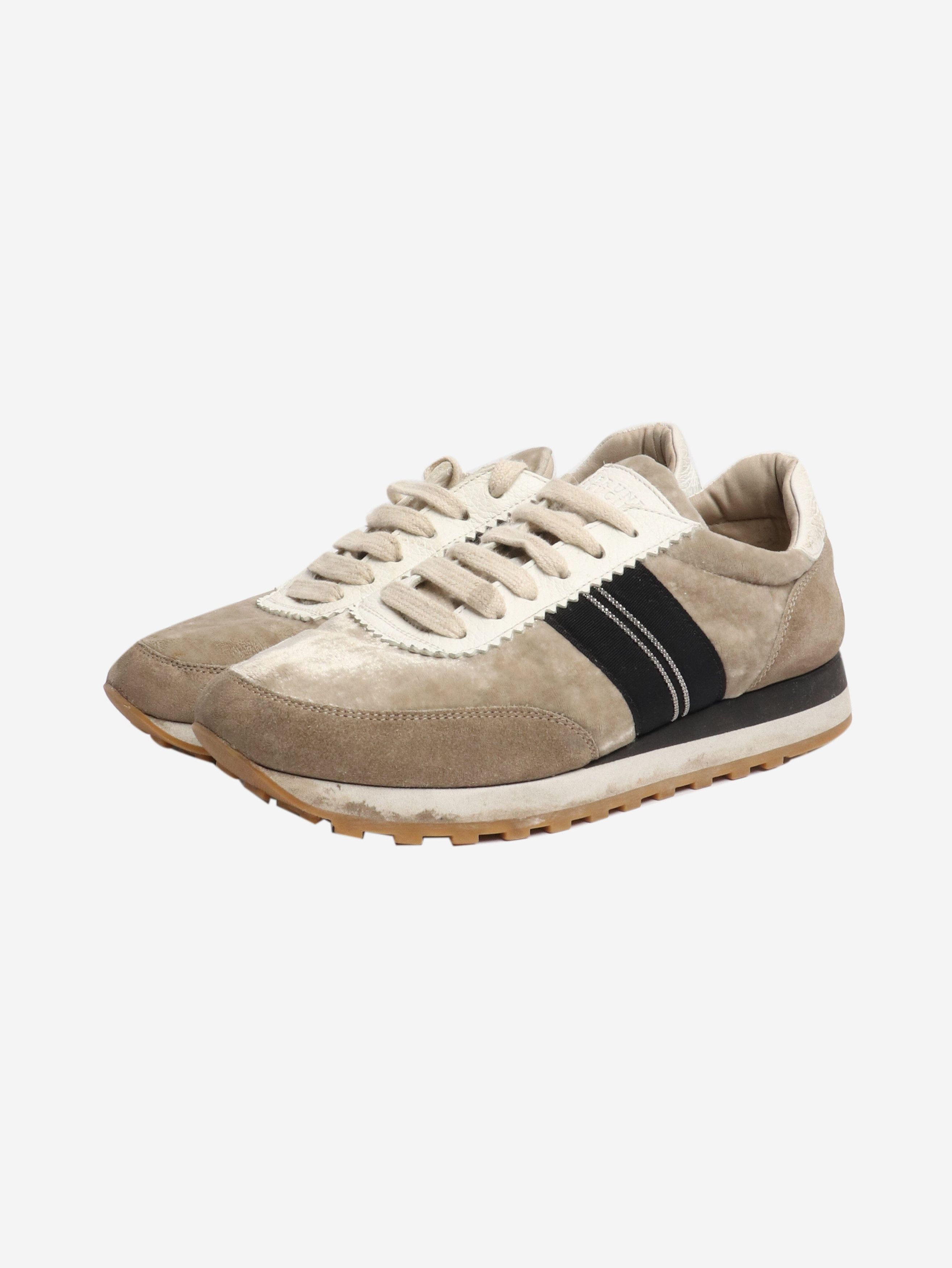 Brunello Cucinelli Taupe velvet and suede trainers - EU 38 Size US 7.5 / IT 37.5 - 2 Thumbnail