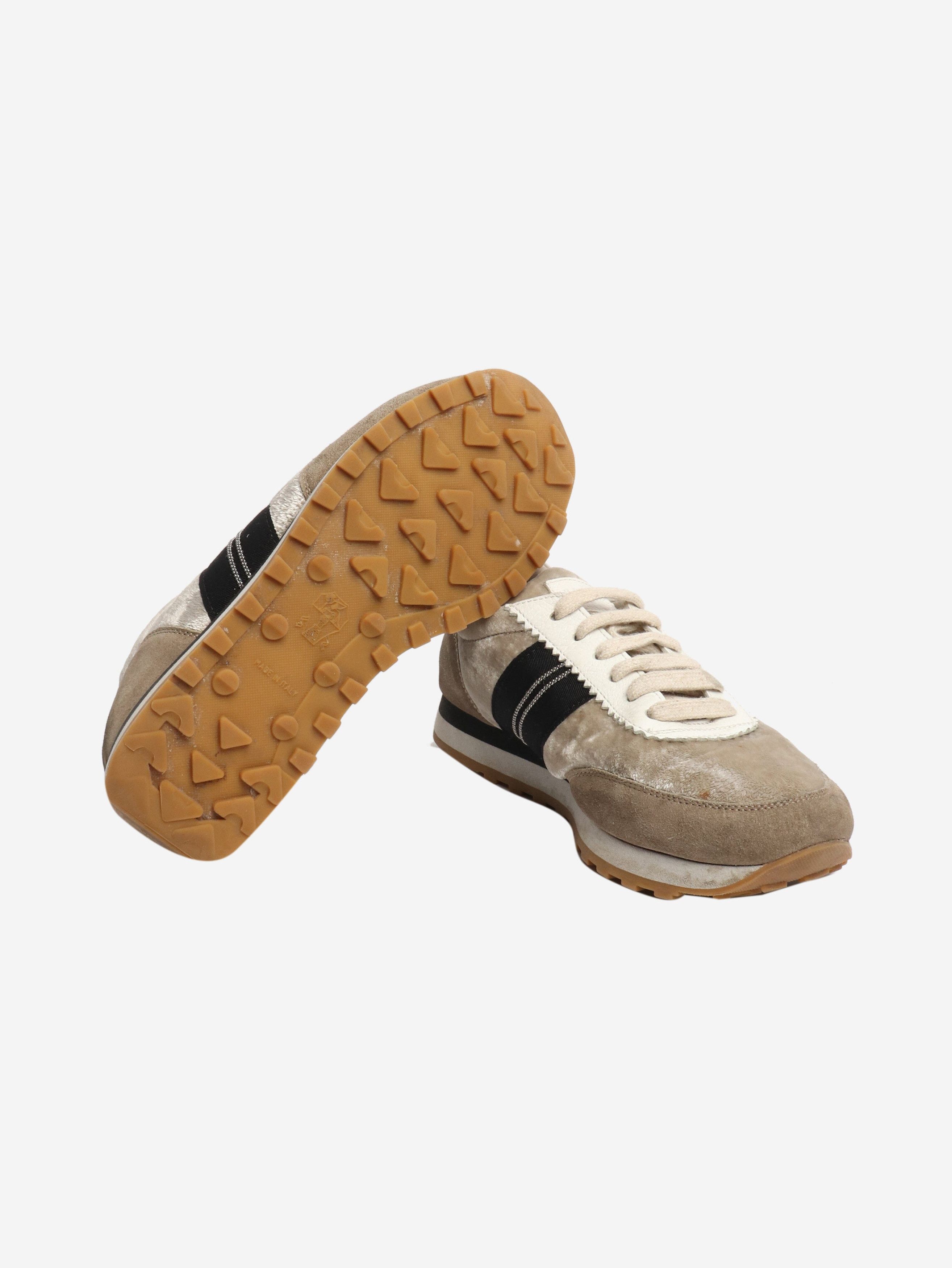 Brunello Cucinelli Taupe velvet and suede trainers - EU 38 Size US 7.5 / IT 37.5 - 7 Thumbnail