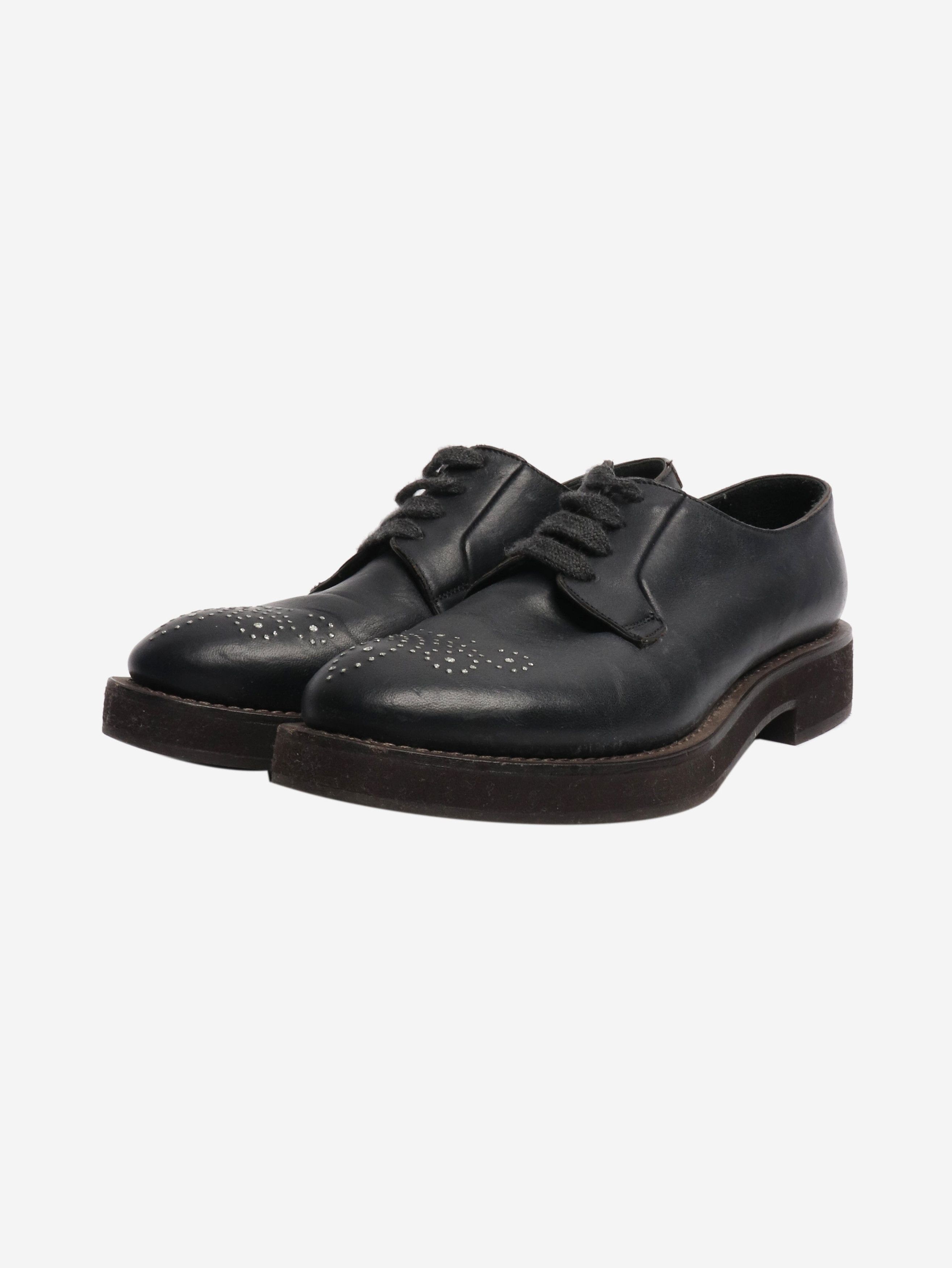 Brunello Cucinelli Black bejewelled leather lace-up shoes - EU 38 Size US 7.5 / IT 37.5 - 2 Thumbnail