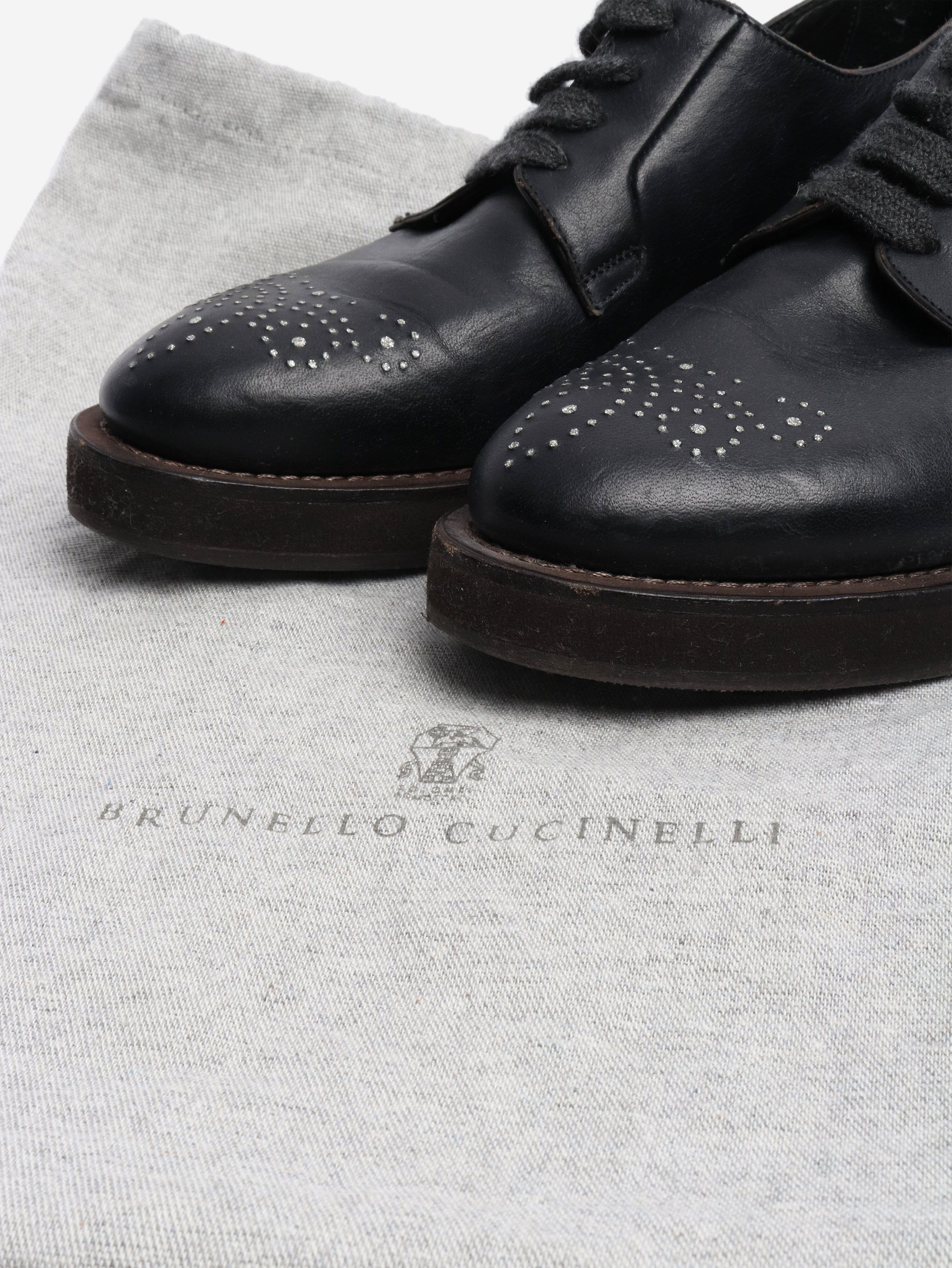 Brunello Cucinelli Black bejewelled leather lace-up shoes - EU 38 Size US 7.5 / IT 37.5 - 7 Thumbnail