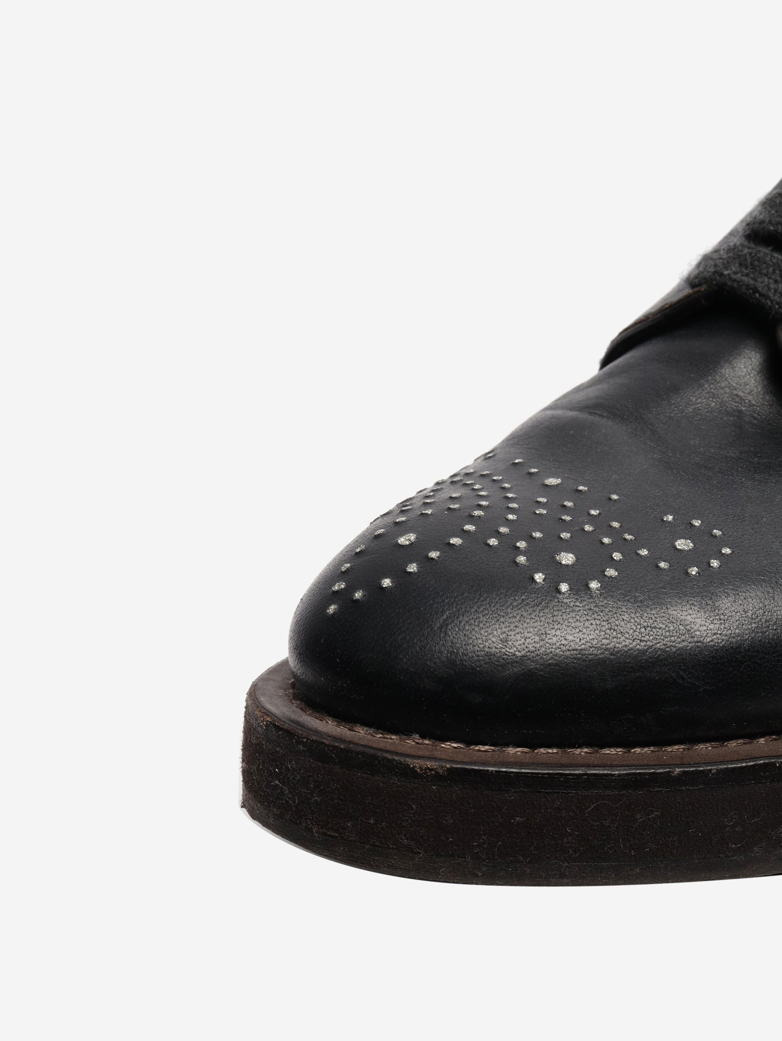 Brunello Cucinelli Black bejewelled leather lace-up shoes - EU 38 Size US 7.5 / IT 37.5 - 4 Thumbnail