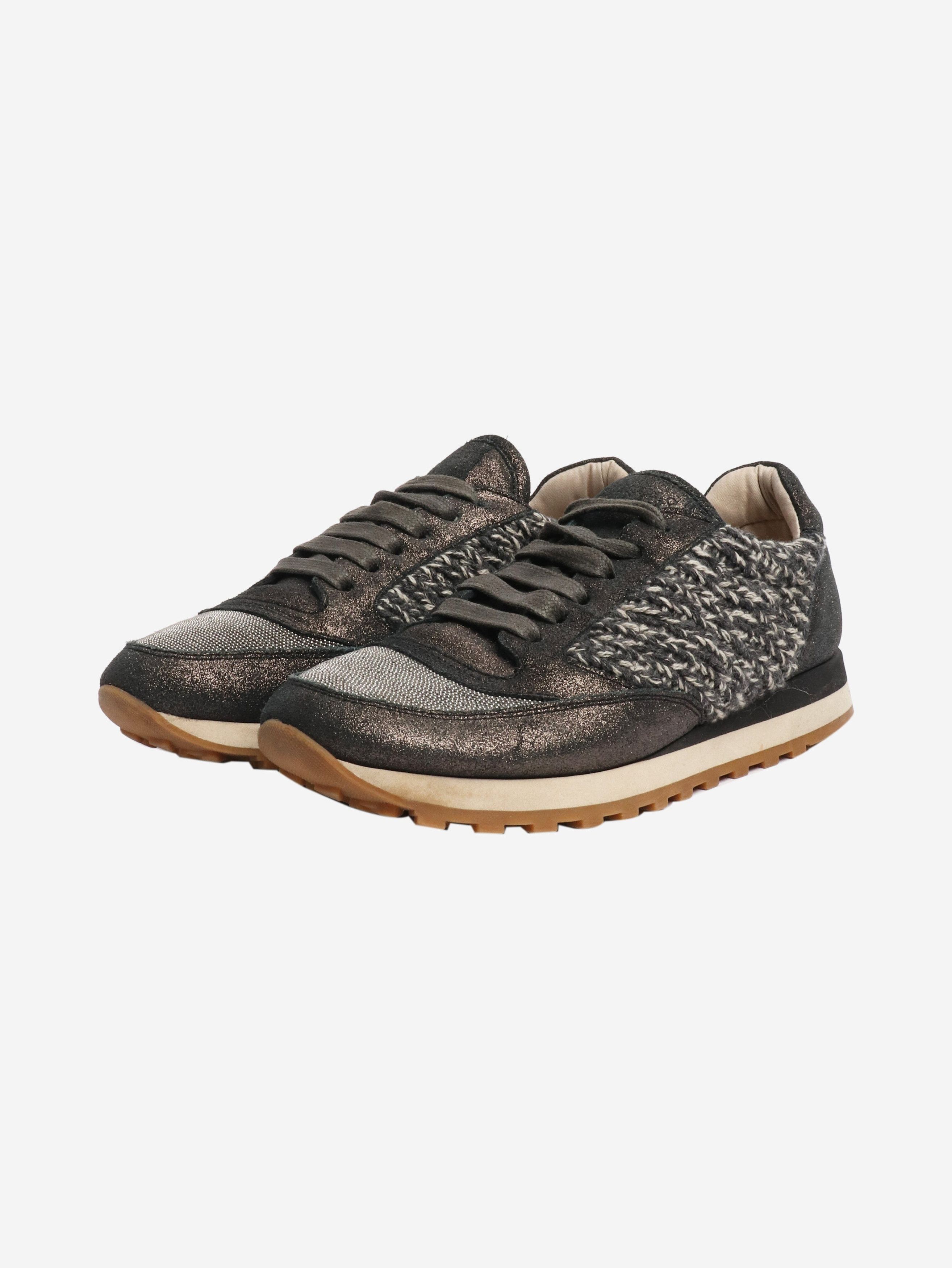 Brunello Cucinelli Dark grey sparkly tweed trainers - EU 38 Size US 7.5 / IT 37.5 - 2 Thumbnail