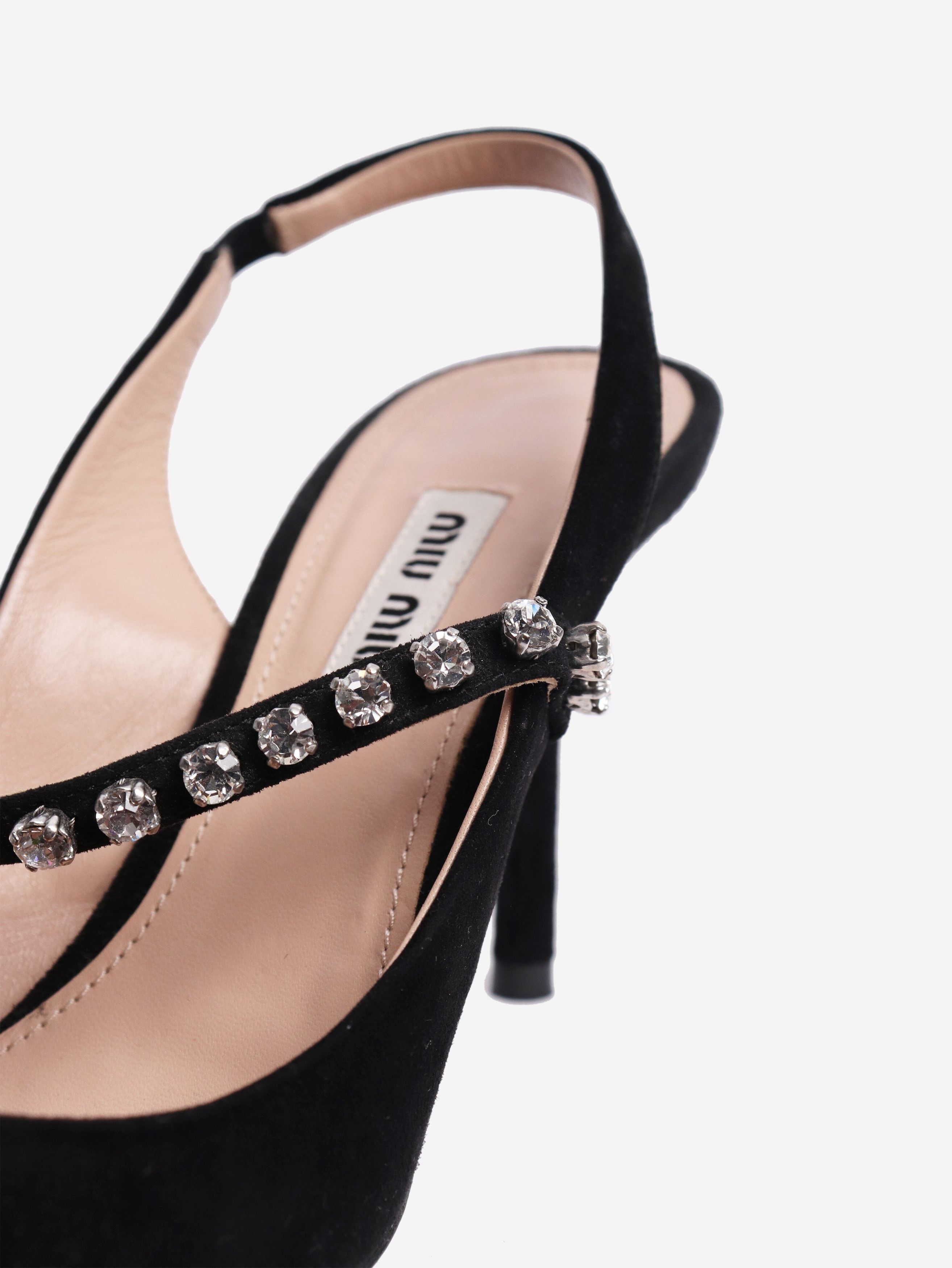 Miu Miu Black suede embellished slingback pumps - EU 37.5 Size US 6 / IT 36 - 4 Thumbnail