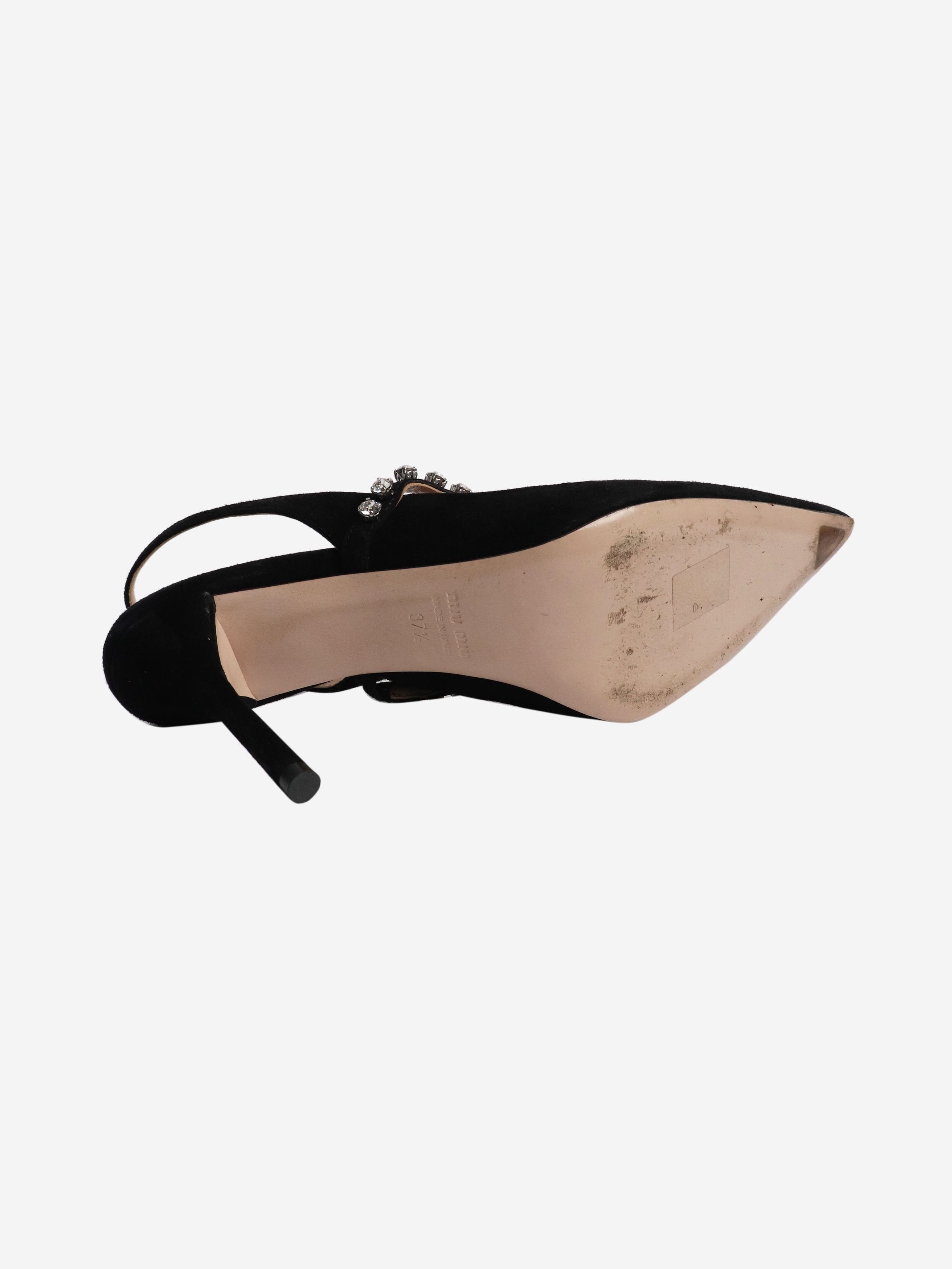 Miu Miu Black suede embellished slingback pumps - EU 37.5 Size US 6 / IT 36 - 5 Thumbnail