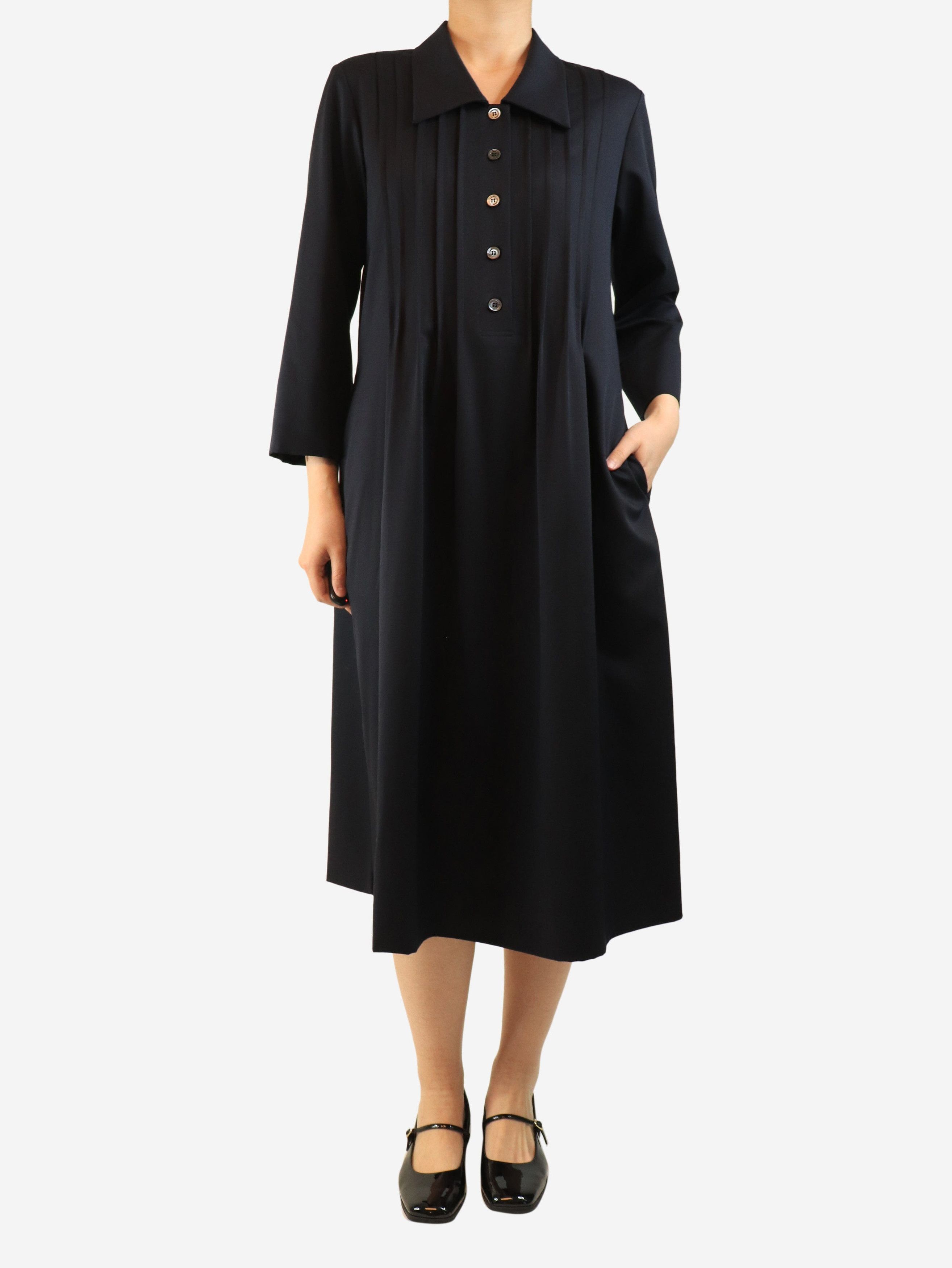 Margaret Howell Navy pleated wool midi dress - UK 12 Size M / US 6-8 / IT 42-44 - 3 Thumbnail