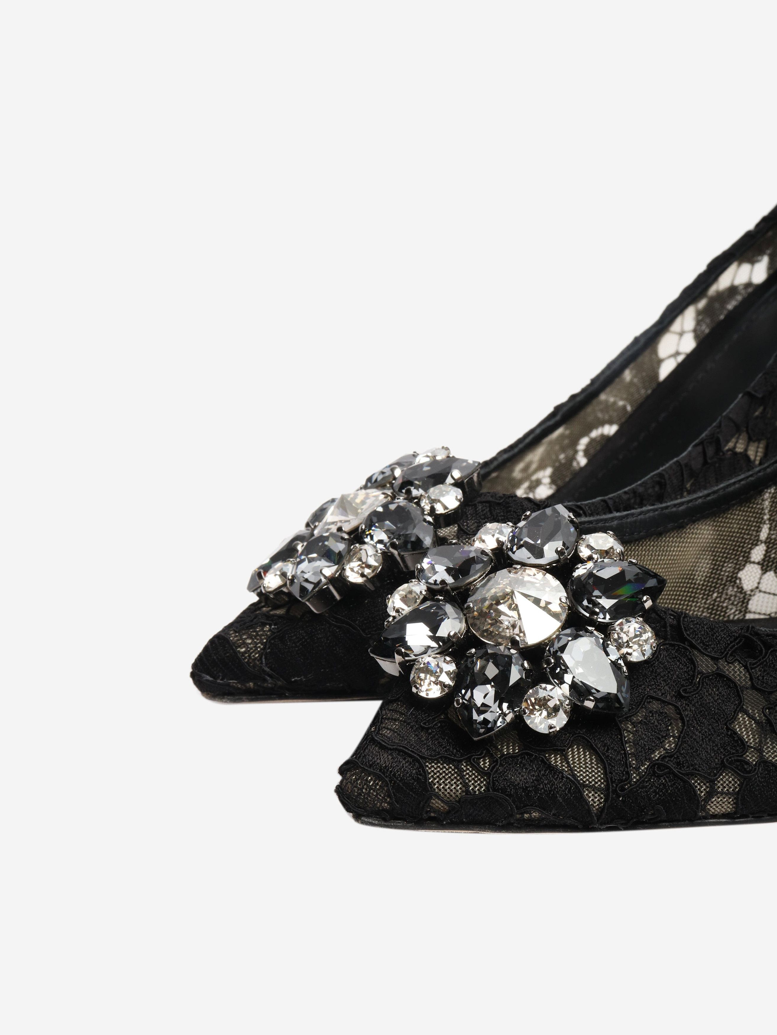 Dolce & Gabbana Black bejewelled lace pumps - EU 39.5 Size US 8 / IT 38 - 4 Thumbnail