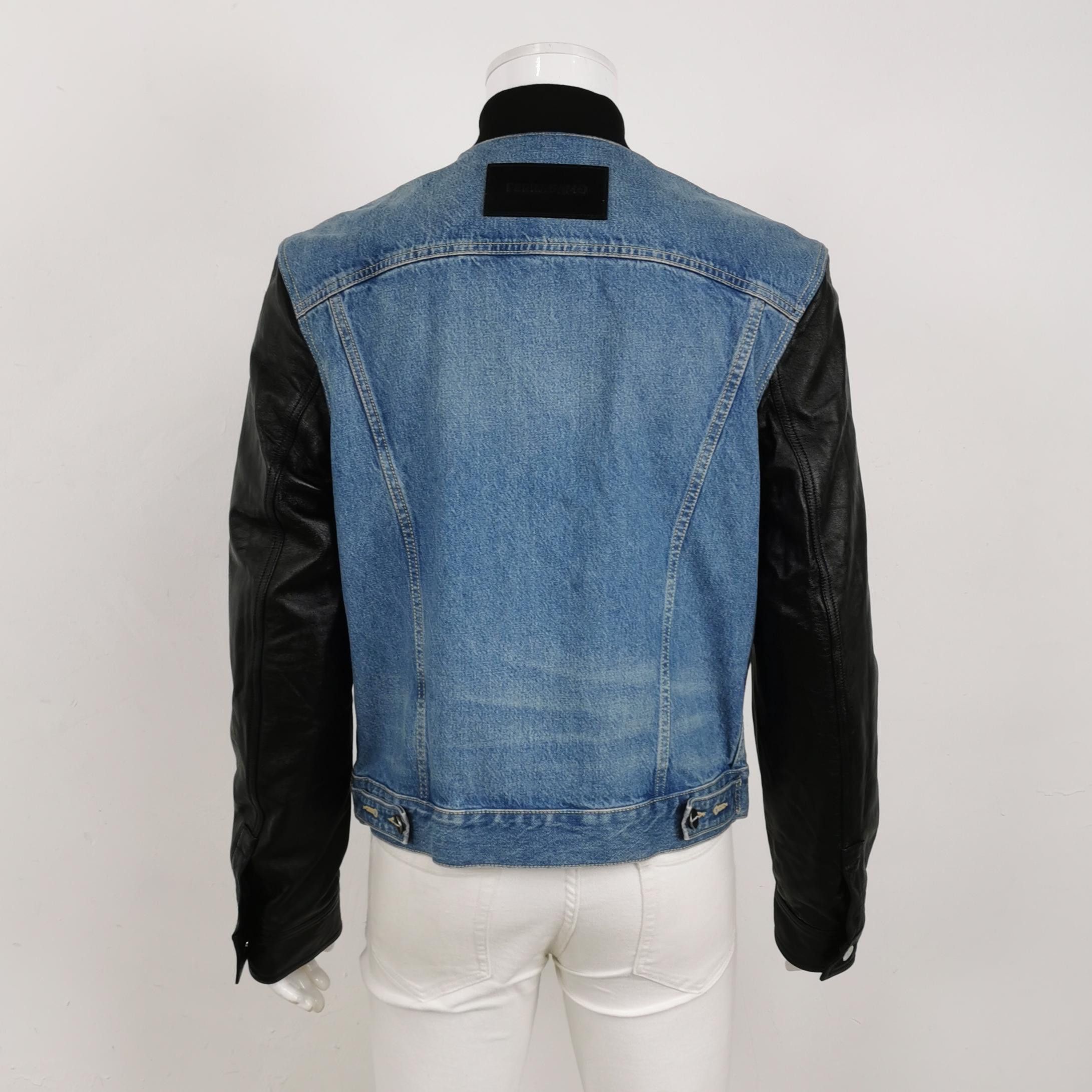 Salvatore Ferragamo Ferragamo Paneled Leather Denim Jacket 52 Size US L / EU 52-54 / 3 - 3 Thumbnail