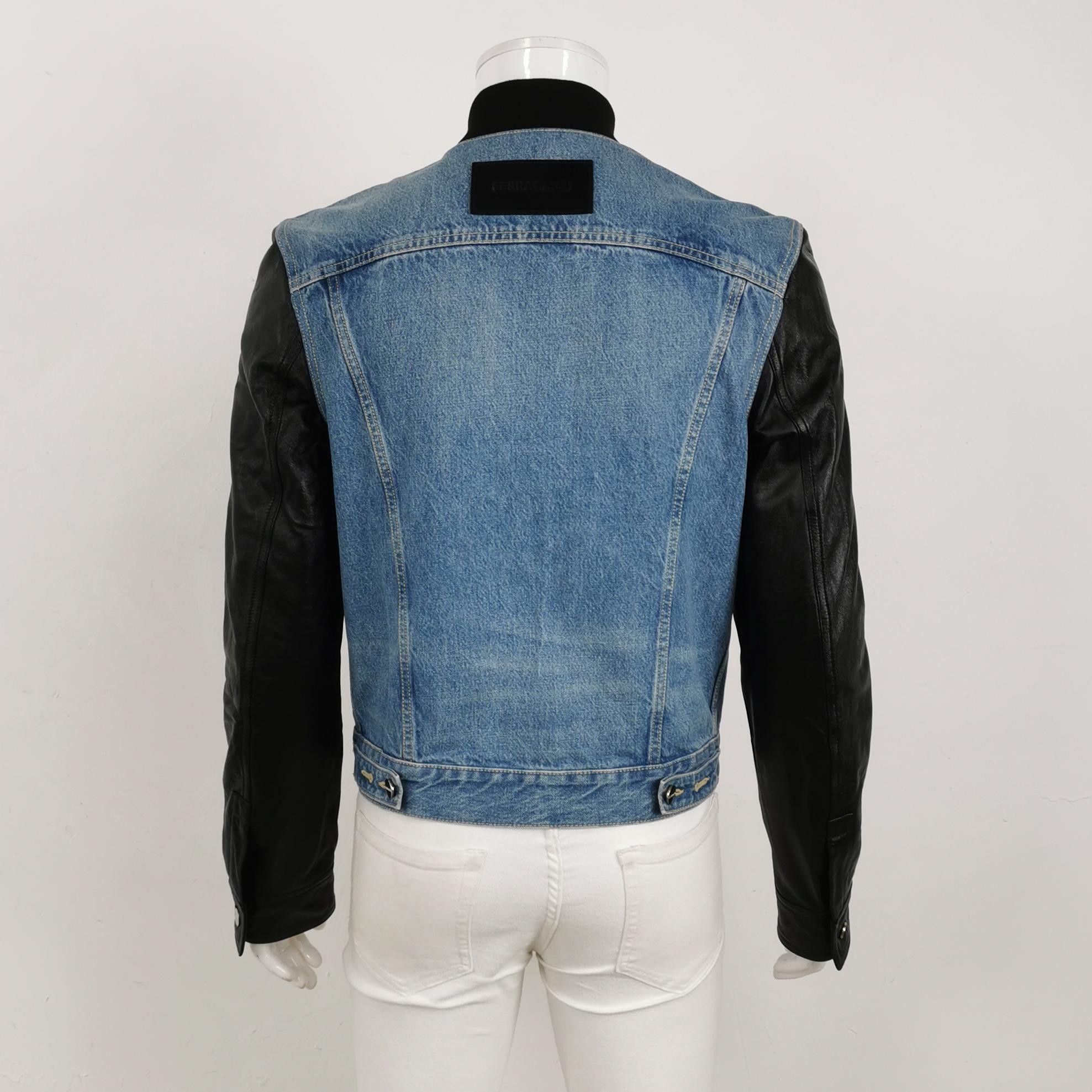 Salvatore Ferragamo Salvatore Ferragamo Leather Sleeve Denim Jacket 48 Size US M / EU 48-50 / 2 - 3 Thumbnail