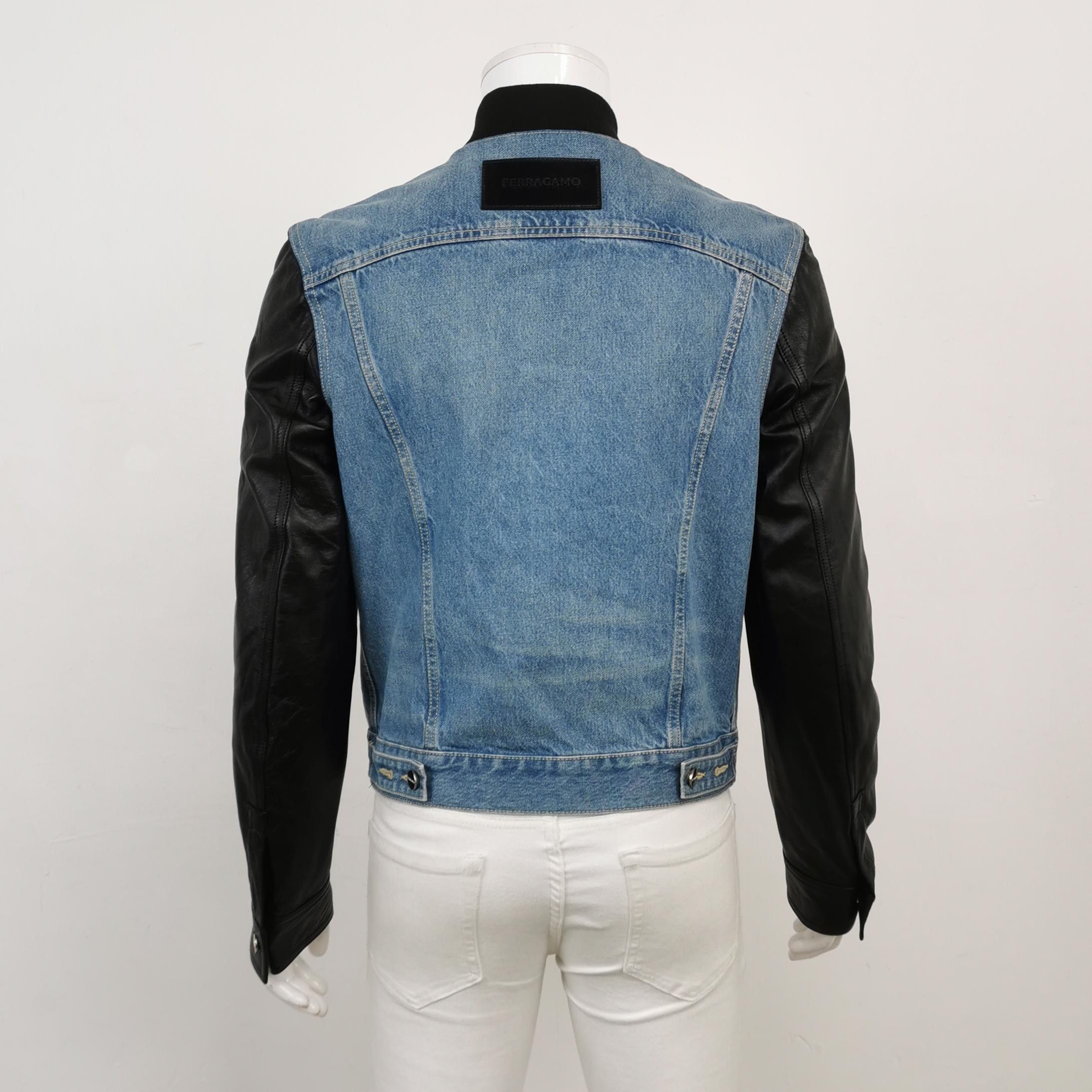 Salvatore Ferragamo Salvatore Ferragamo Leather Sleeve Denim Jacket EU 48 Size US M / EU 48-50 / 2 - 3 Thumbnail