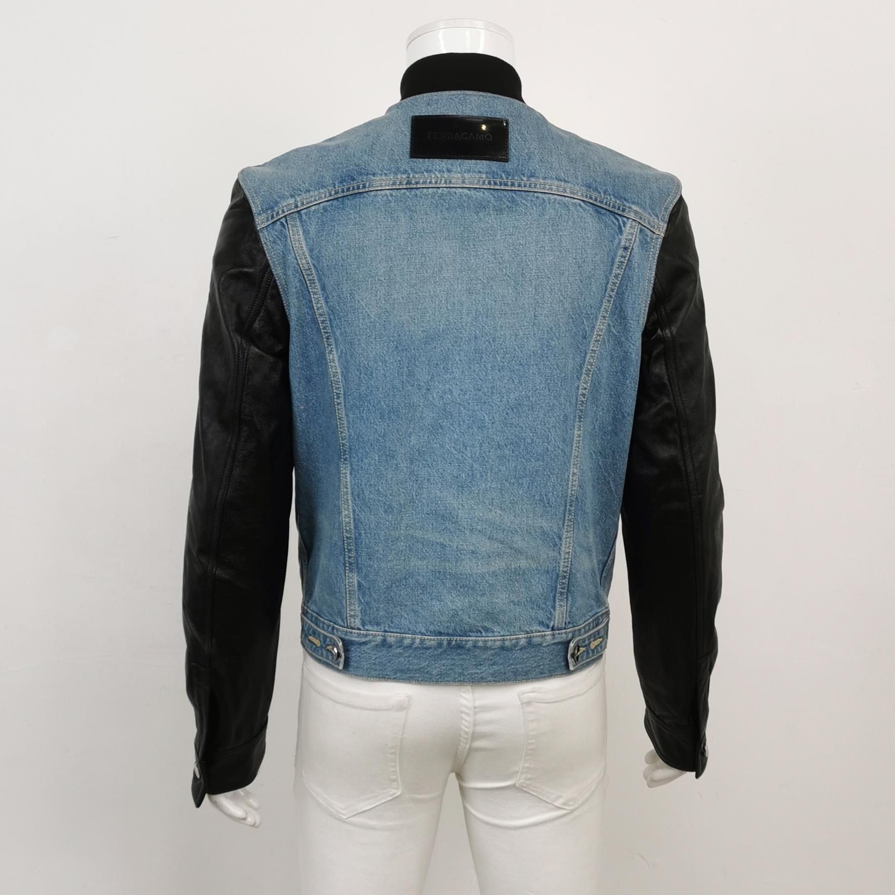 Salvatore Ferragamo Salvatore Ferragamo Leather Sleeve Denim Jacket 50 Size US M / EU 48-50 / 2 - 3 Thumbnail