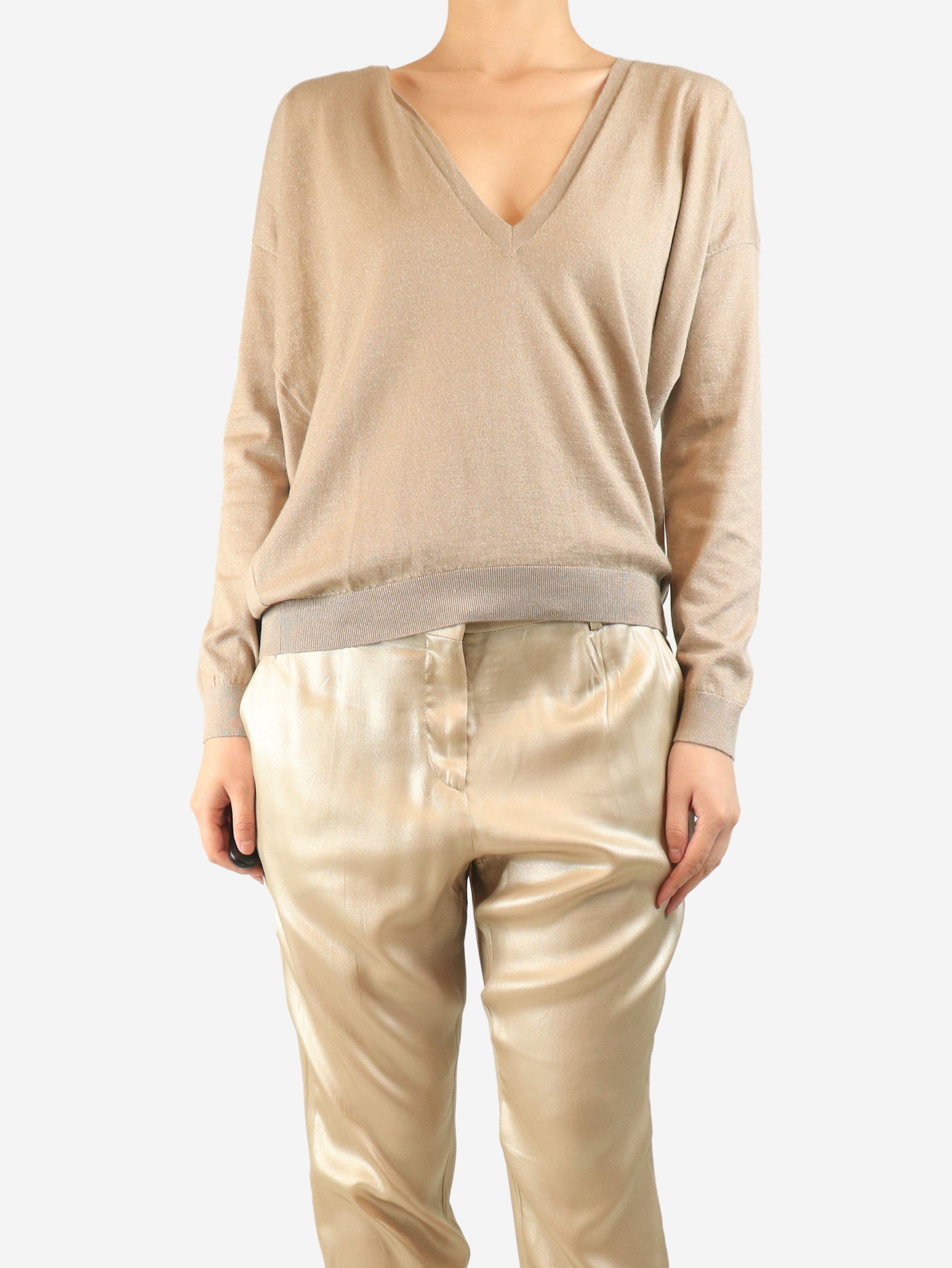 Brunello Cucinelli Neutral sparkly v-neck sweater - 12 Size S / US 4 / IT 40 - 2 Thumbnail