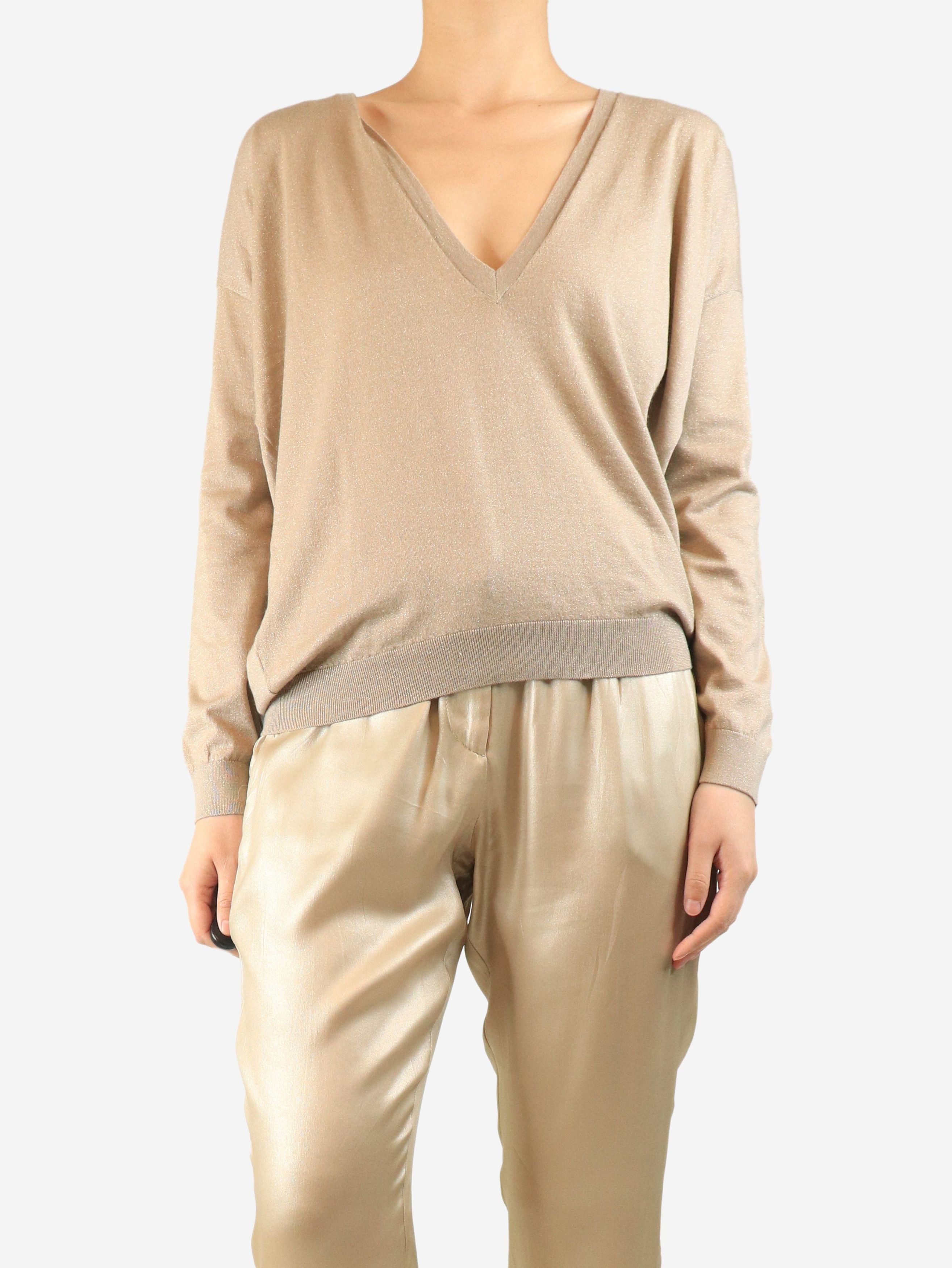 Brunello Cucinelli Neutral sparkly v-neck sweater - 12 Size S / US 4 / IT 40 - 4 Thumbnail