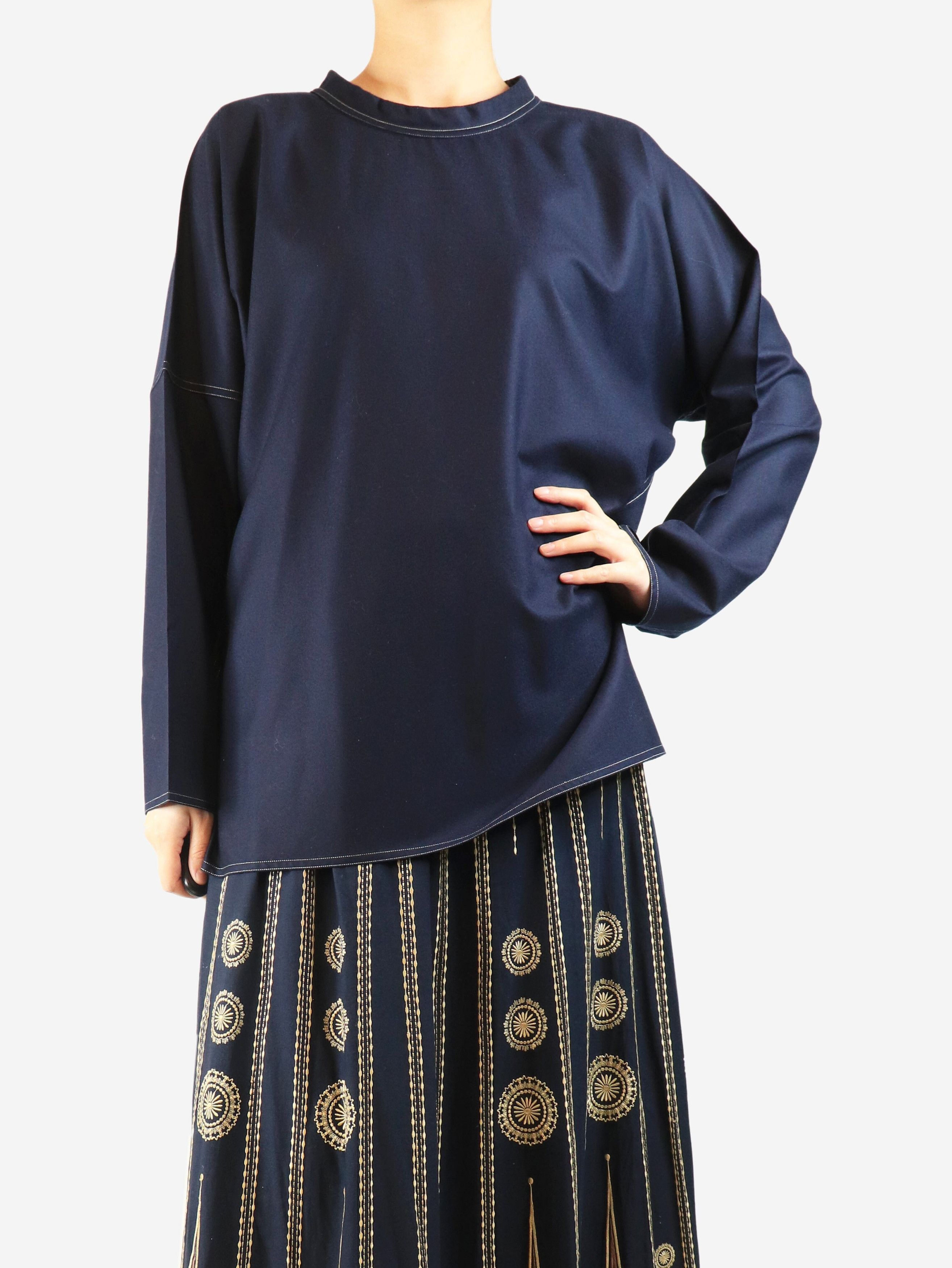 SOFIE D'HOORE Navy contrast-stitched wool top - UK 8 Size S / US 4 / IT 40 - 4 Thumbnail