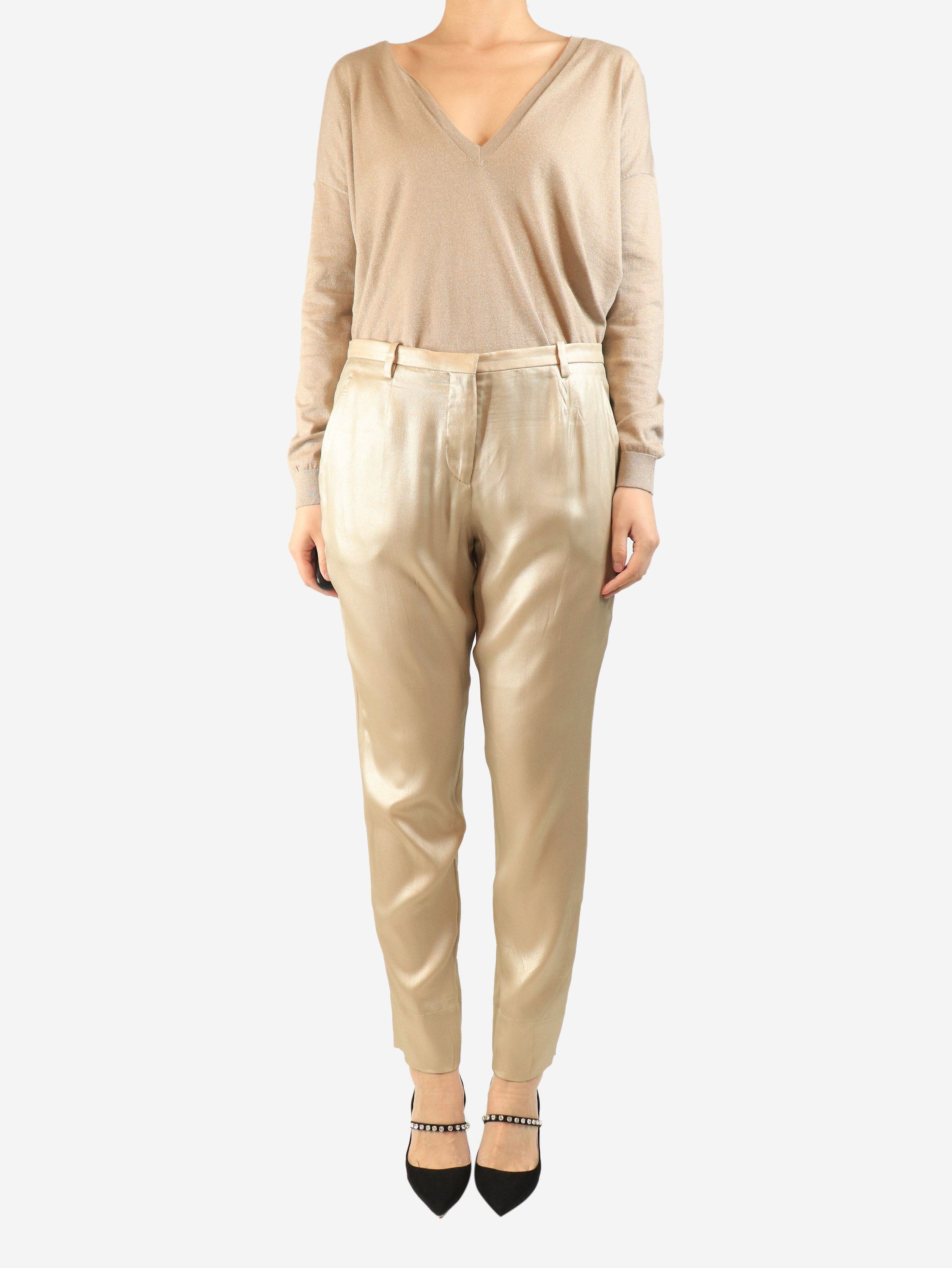 Brunello Cucinelli Neutral silk trousers - UK 12 Size 30" / US 8 / IT 44 - 3 Thumbnail