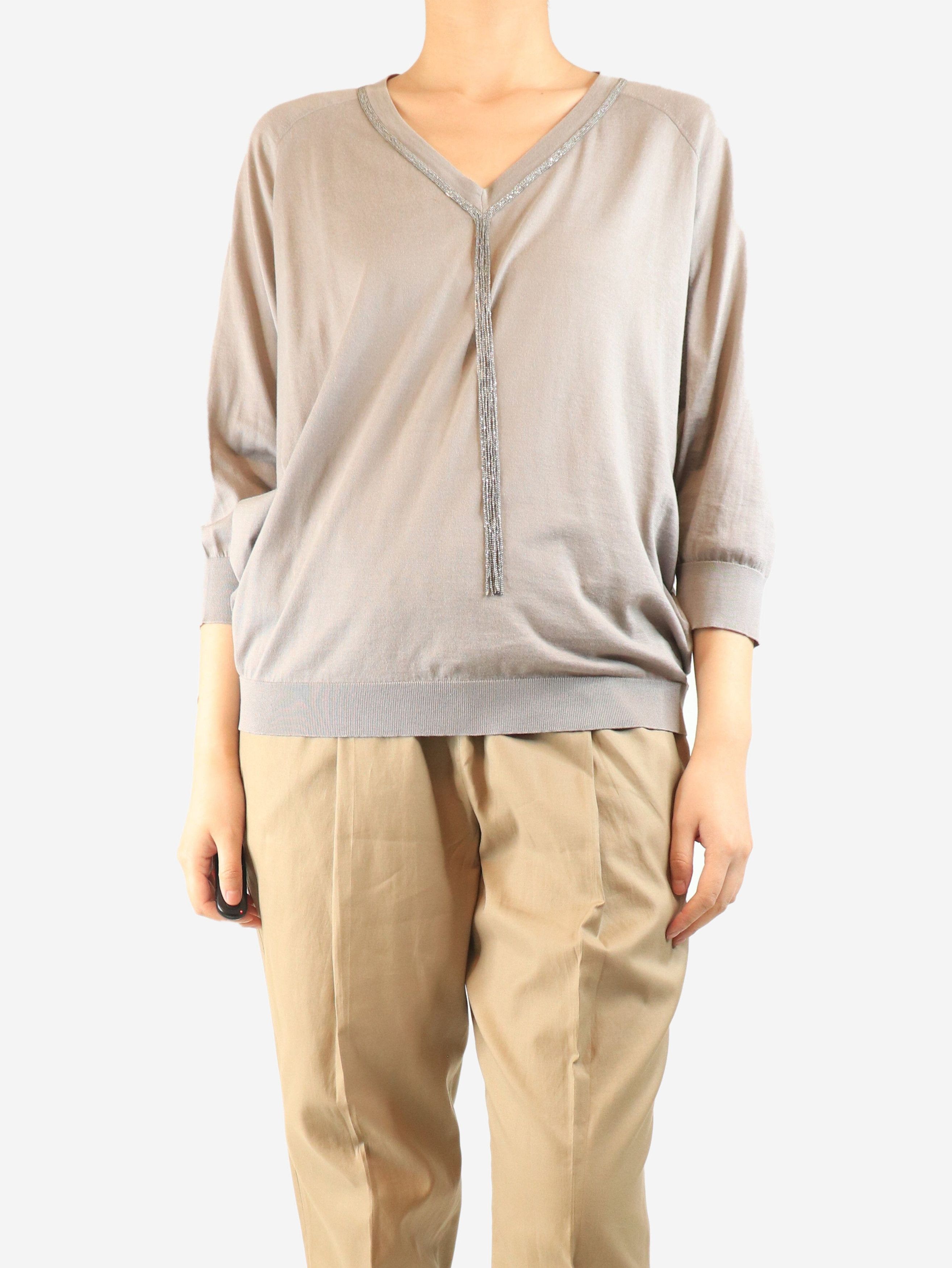 Brunello Cucinelli Grey sparkly beaded knit top - M Size M / US 6-8 / IT 42-44 - 2 Thumbnail
