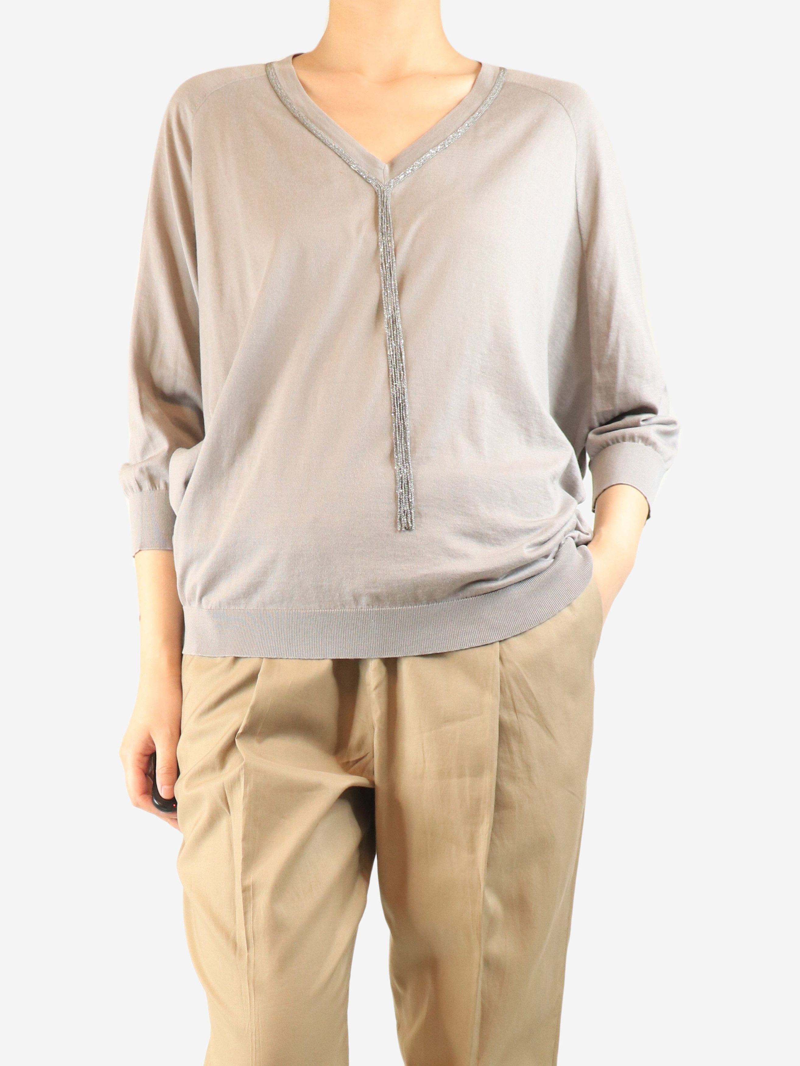 Brunello Cucinelli Grey sparkly beaded knit top - M Size M / US 6-8 / IT 42-44 - 4 Thumbnail