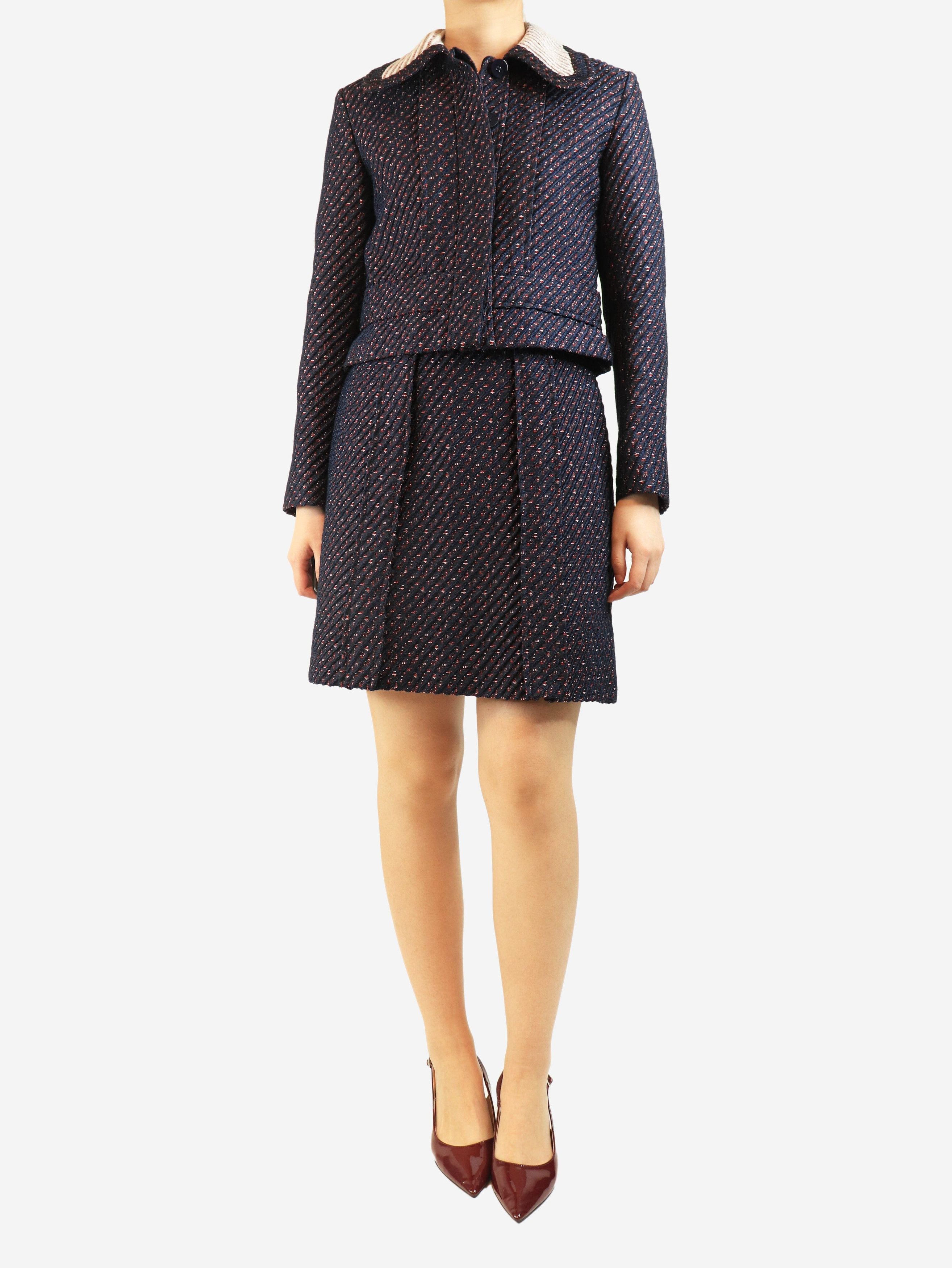 Carven Navy jacquard jacket and skirt set - UK 10 Size M / US 6-8 / IT 42-44 - 2 Thumbnail