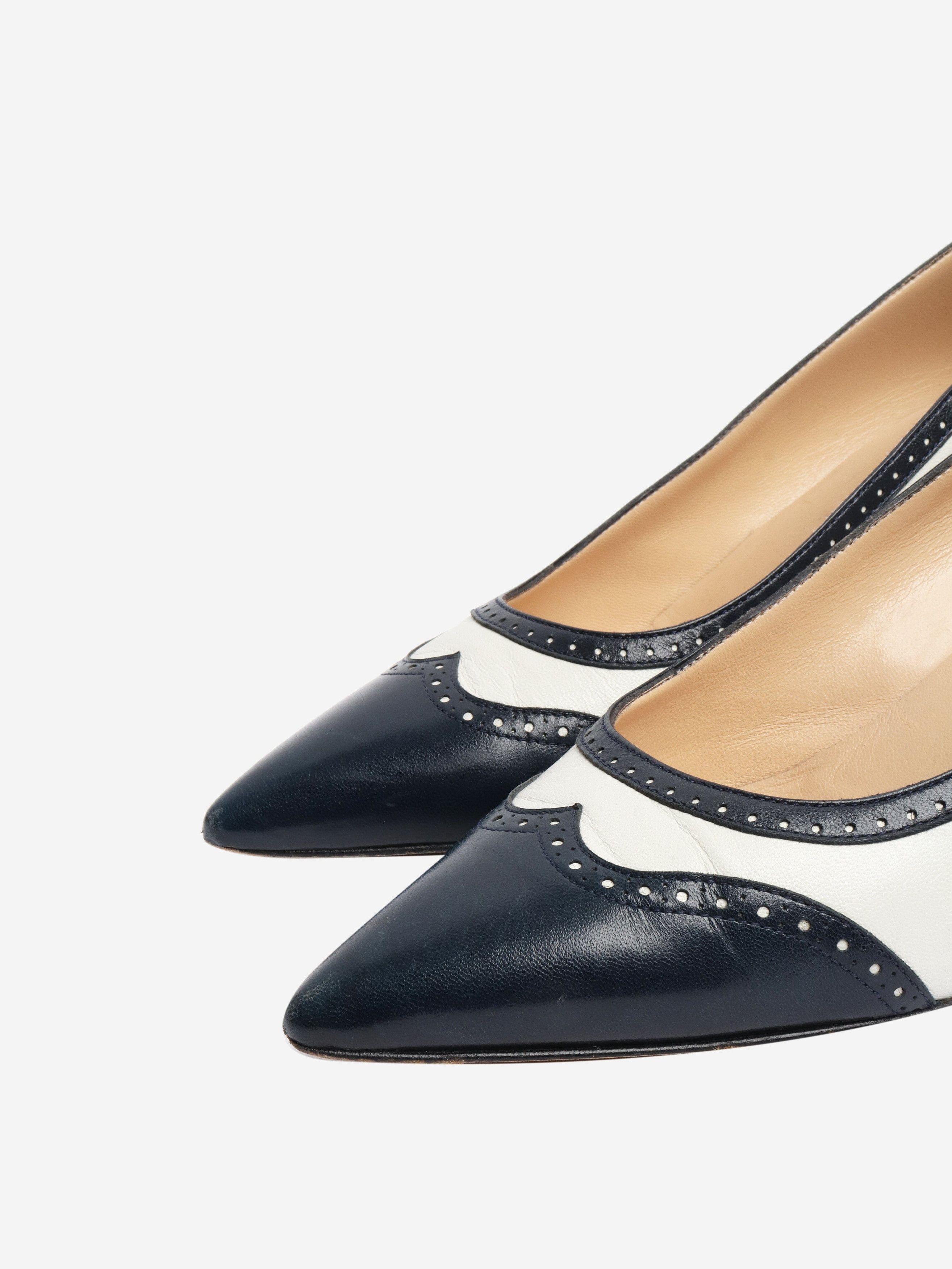 Manolo Blahnik Navy leather kitten-heel pumps - EU 41.5 Size US 10 / IT 40 - 3 Thumbnail