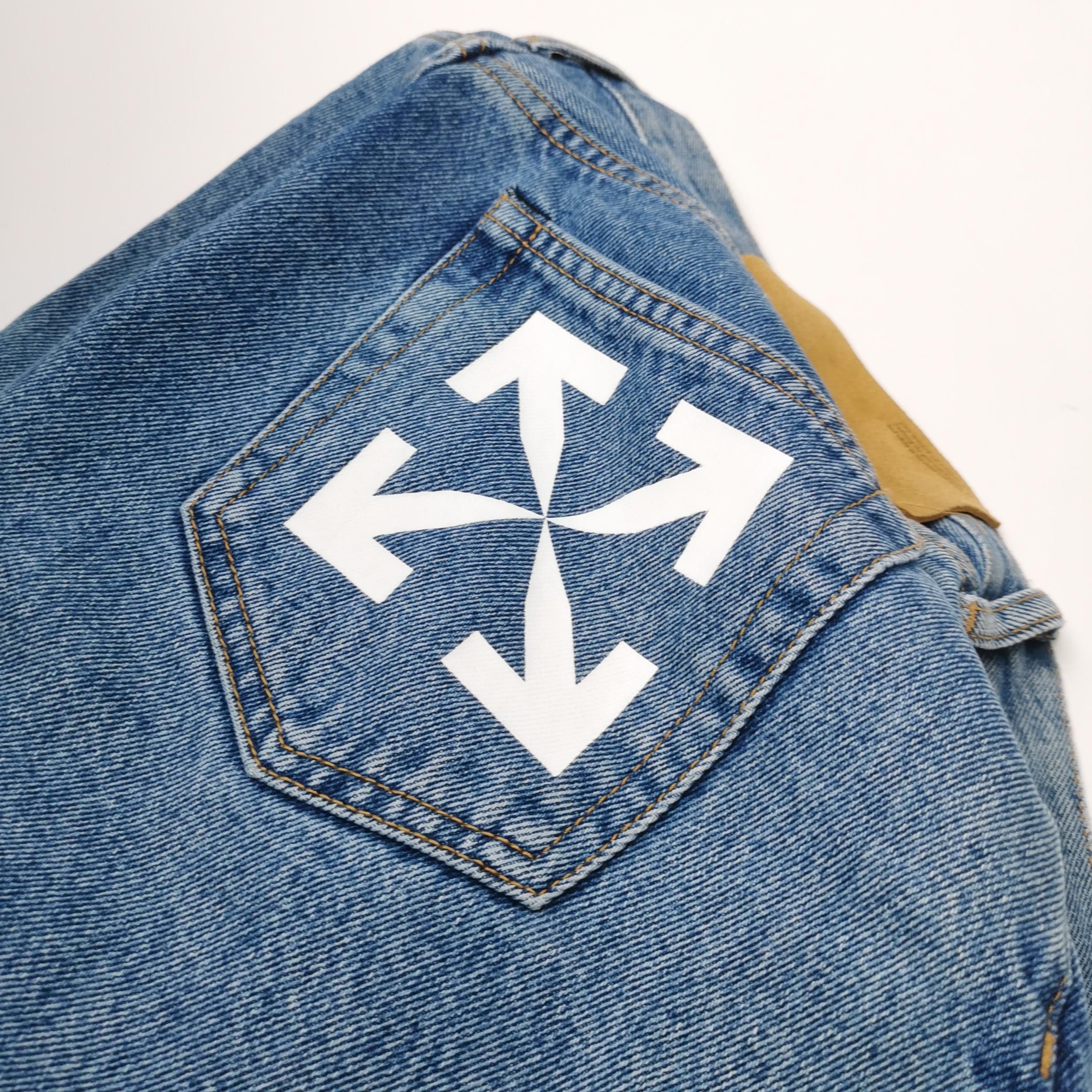Off-White Off-White Logo Print Denim Shorts 33 Size US 33 - 4 Thumbnail