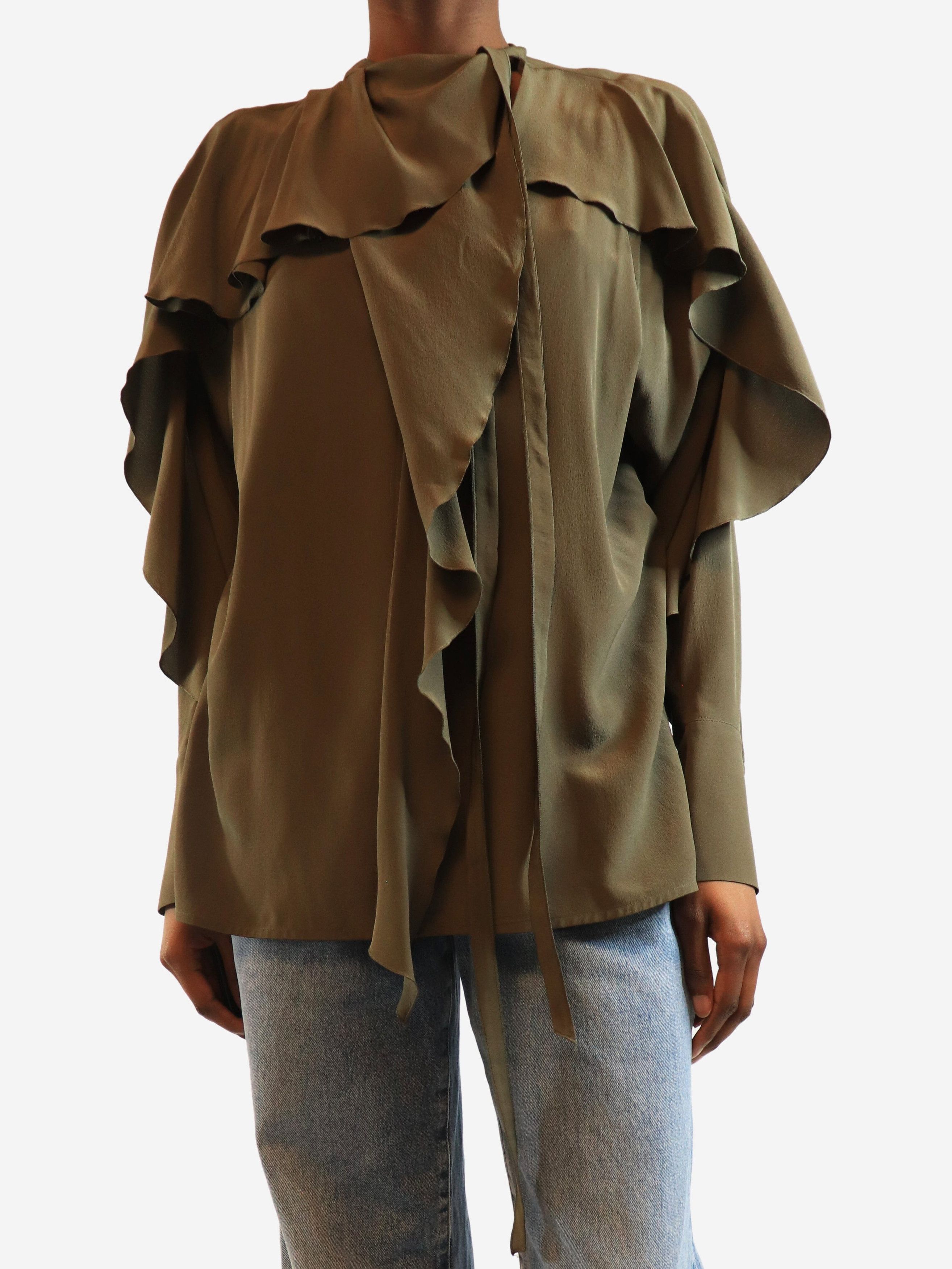 Victoria Beckham Green silk ruffle blouse - UK 4 Size XS / US 0-2 / IT 36-38 - 2 Thumbnail