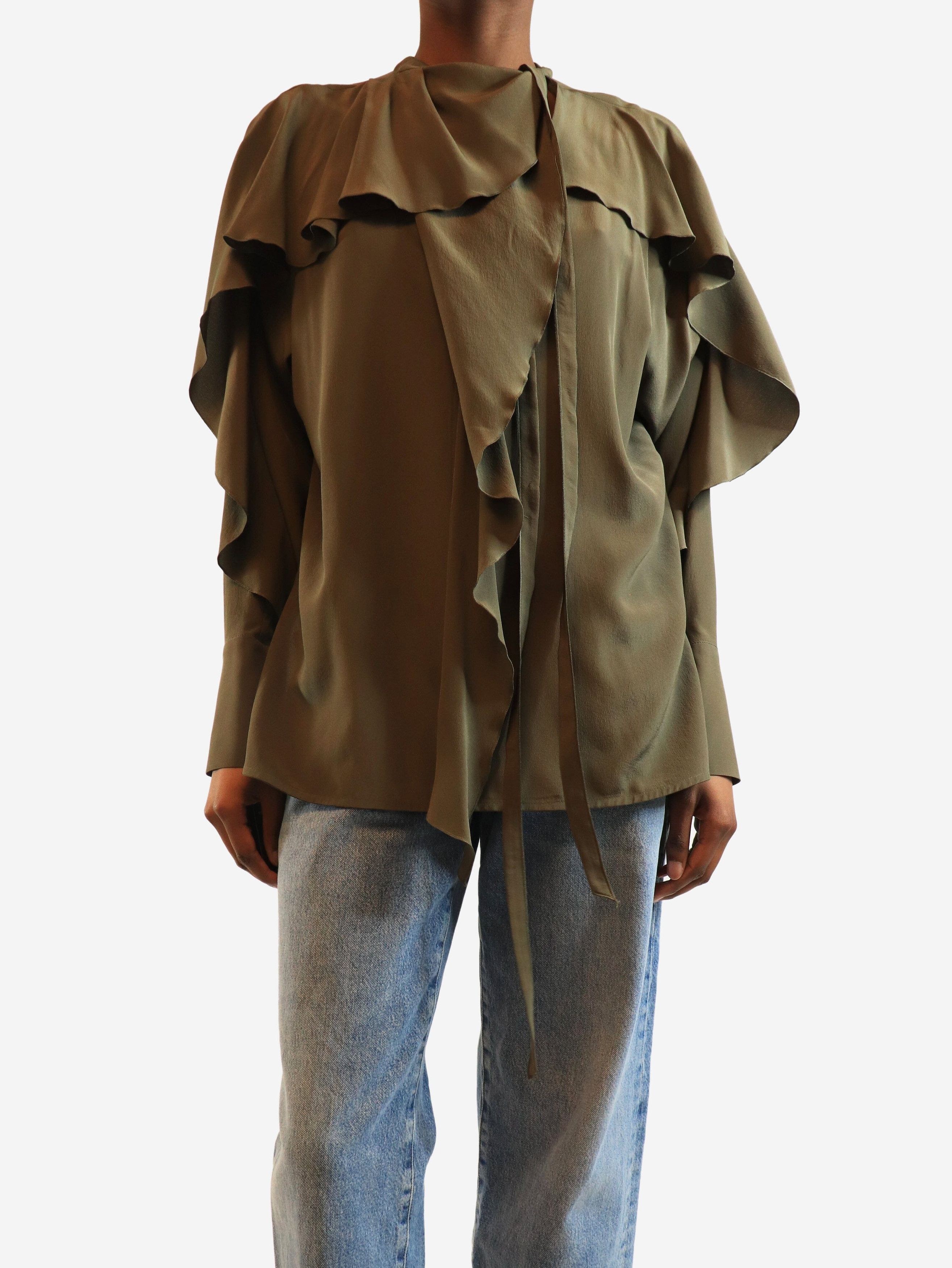 Victoria Beckham Green silk ruffle blouse - UK 4 Size XS / US 0-2 / IT 36-38 - 4 Thumbnail