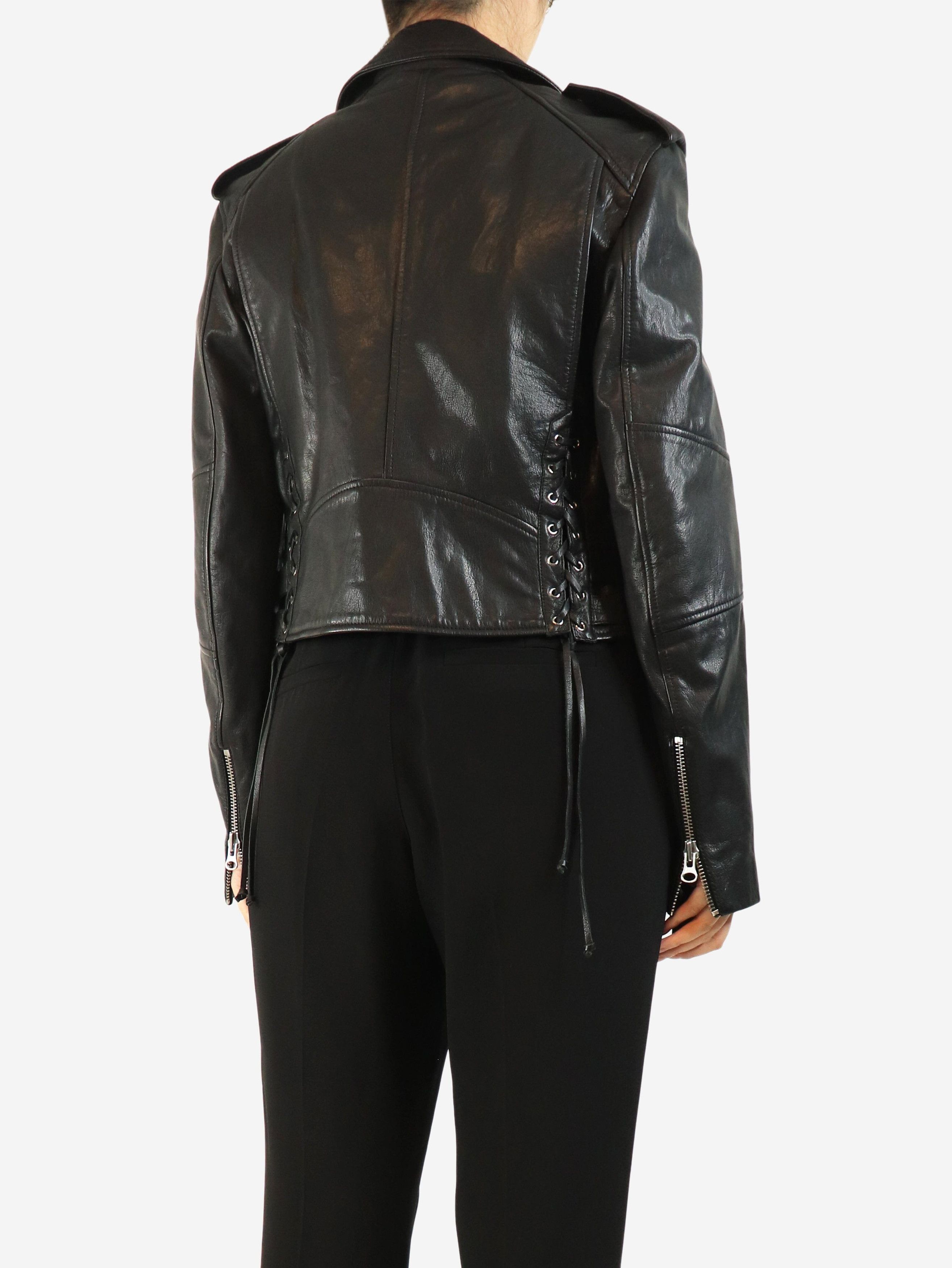 MCQ Black leather lace-up detail biker jacket - UK 12 Size M / US 6-8 / IT 42-44 - 2 Thumbnail
