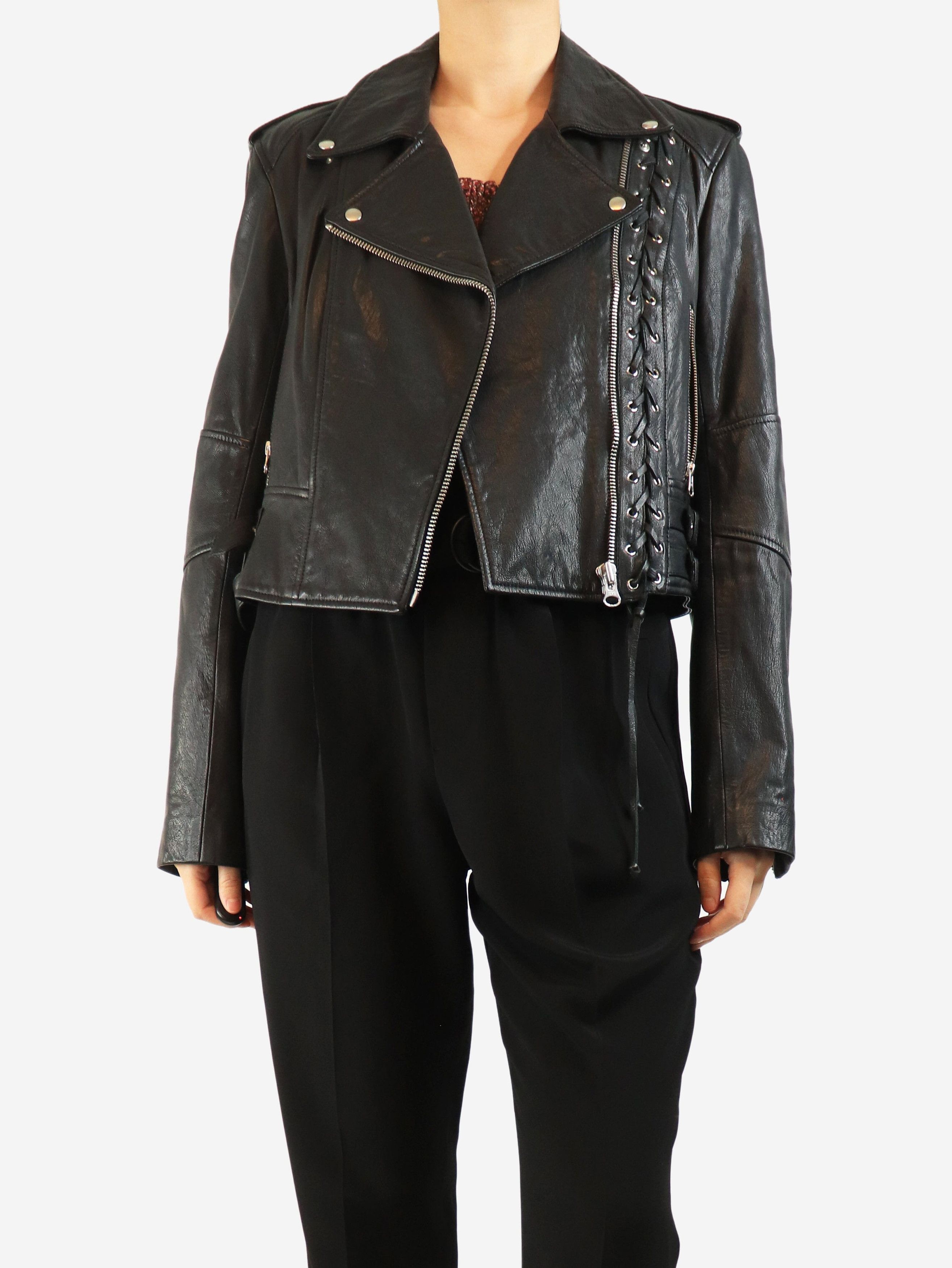 MCQ Black leather lace-up detail biker jacket - UK 12 Size M / US 6-8 / IT 42-44 - 3 Thumbnail
