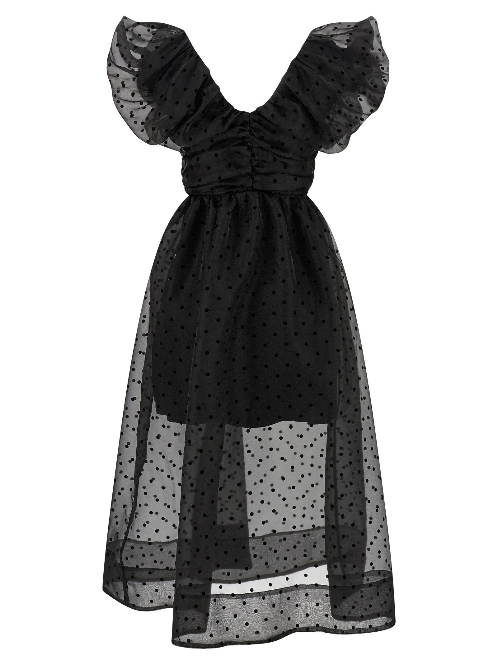 Ganni 'Black Organza Ruched' Dress Size XXS / US 00 / IT 34 - 2 Thumbnail