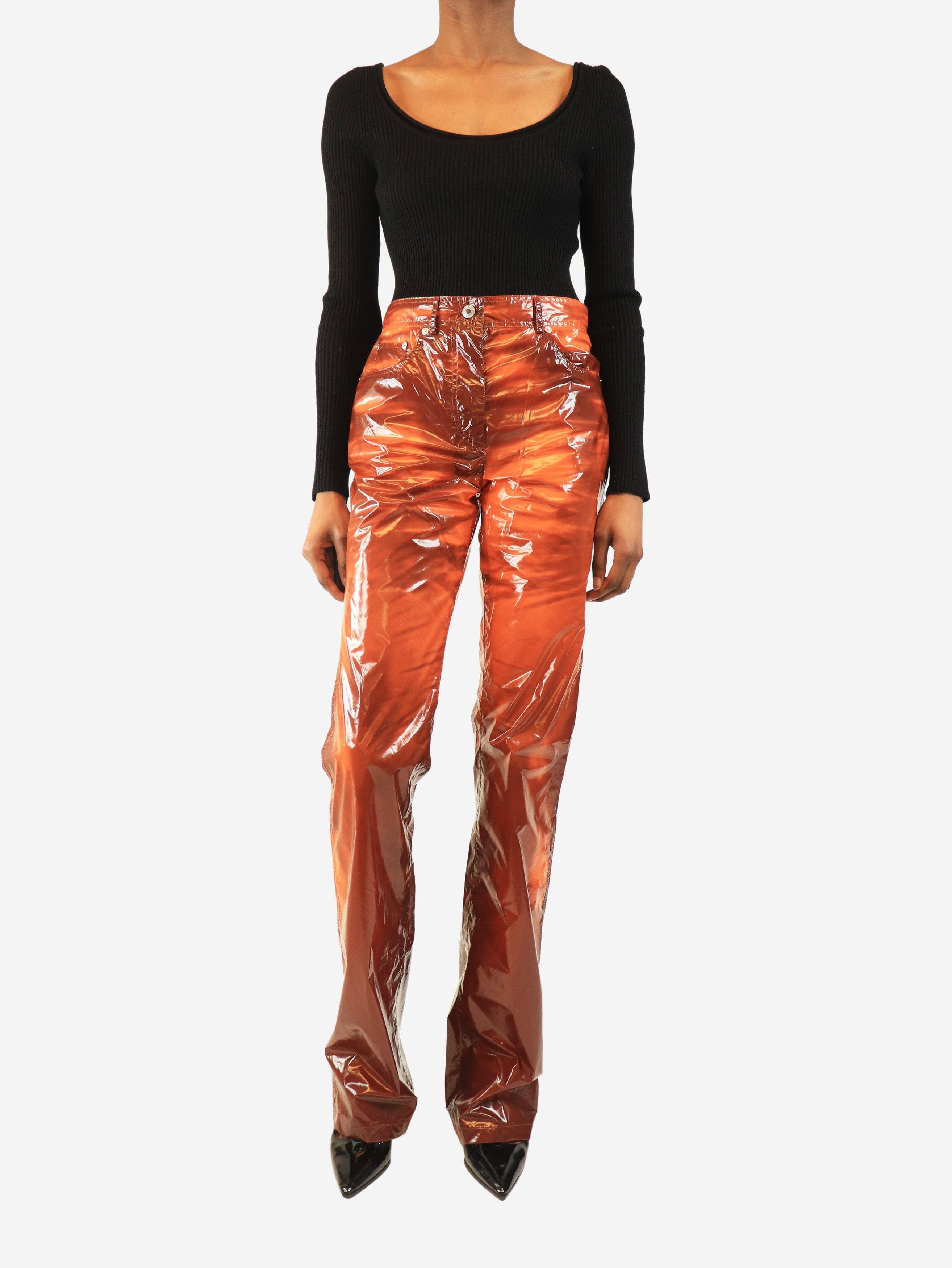 Salvatore Ferragamo Brown vinyl coated trousers - UK 6 Size XS / US 0-2 / IT 36-38 - 3 Thumbnail