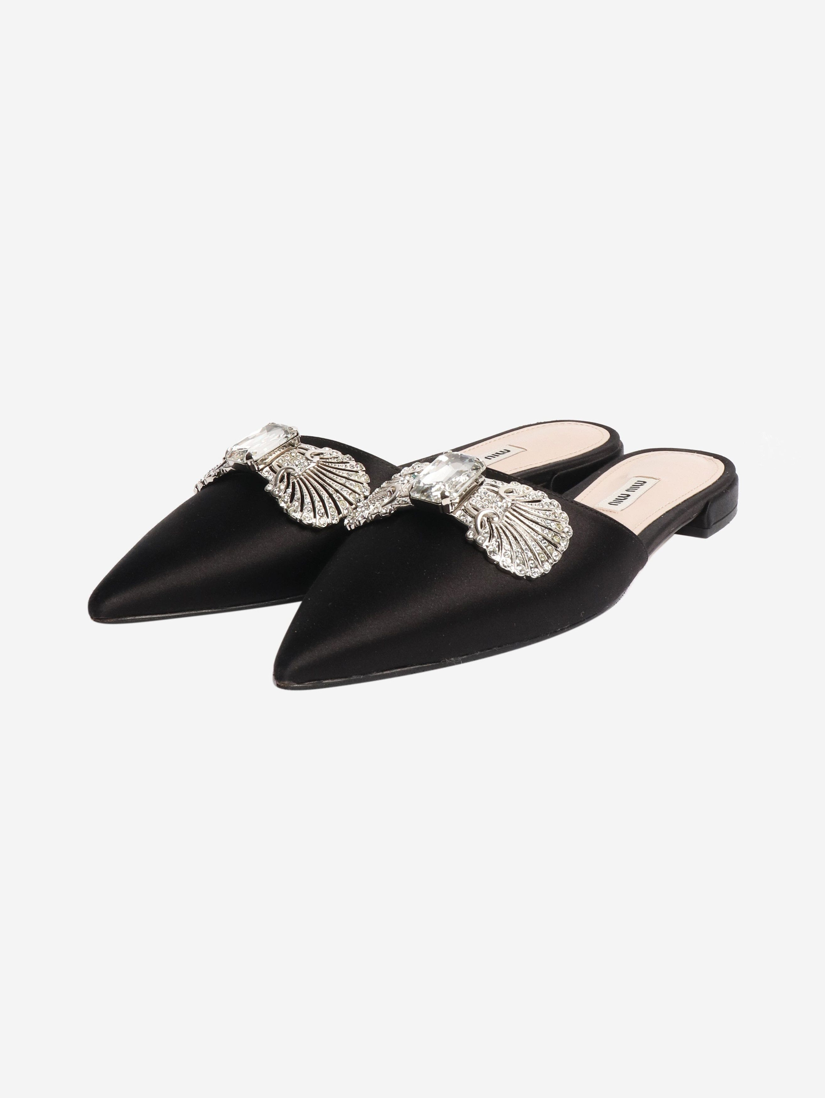Miu Miu Black satin embellished flats - EU 38 Size US 7 / IT 37 - 2 Thumbnail